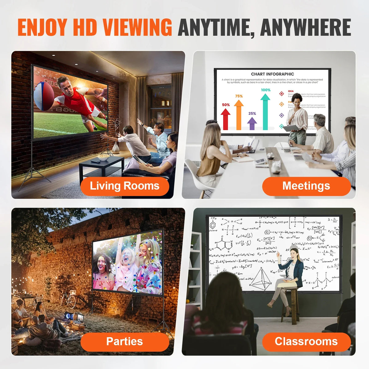 Projector Screen with Stand 120/150 inch 4K 1080 HD Outdoor Movie Screen for Home Theater Cinema Backyard Movie