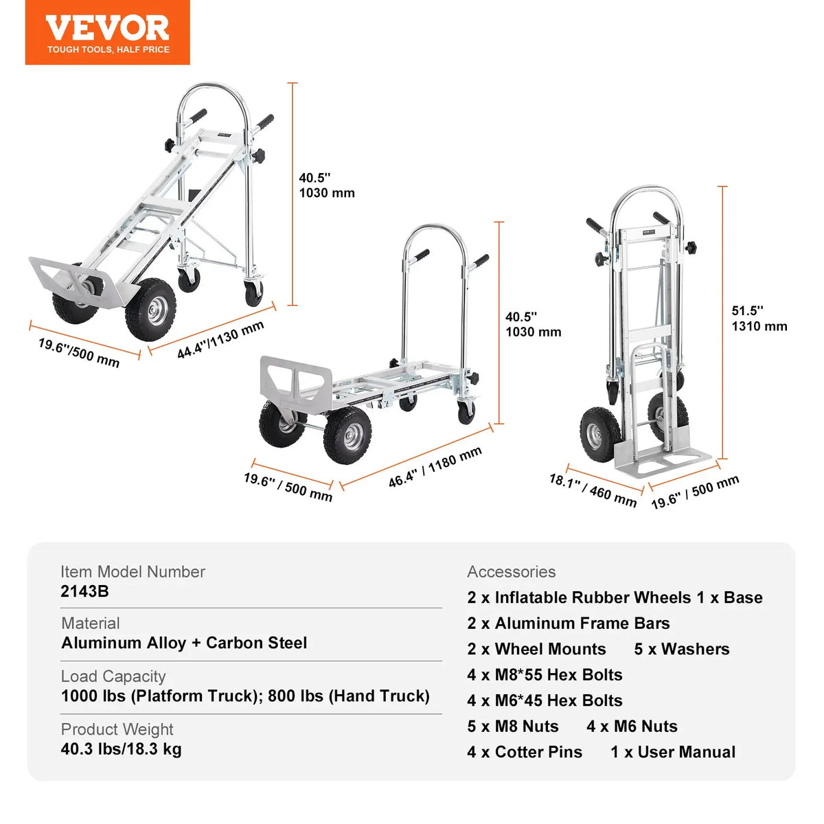 Aluminum Folding Hand Truck 300/400/800/1000 lbs Heavy Duty Collapsible cart for Transport Warehouse Supermarket Garden