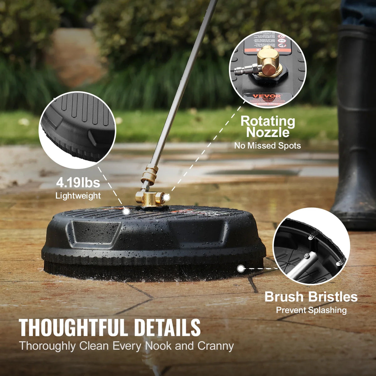 15/18/20/24" Pressure Washer Surface Cleaner w/ Handles & Wheels Stainless Steel Concrete Cleaner 4000 Max PSI for Garden