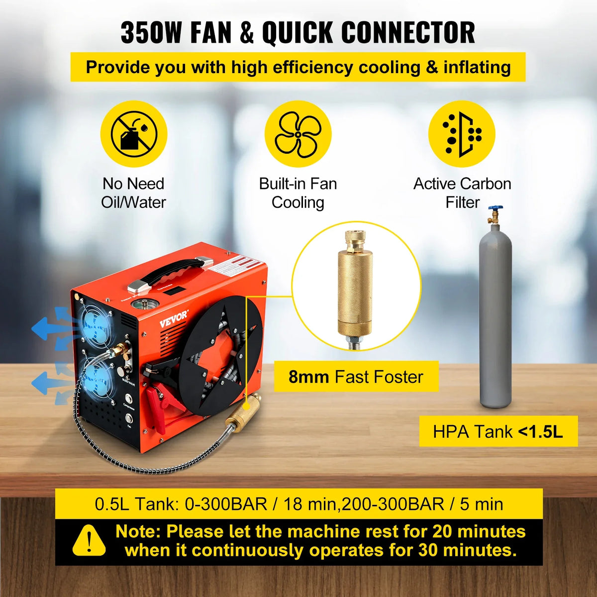 4500Psi PCP Air Compressor High Pressure Pump 12V 110V 220V Built-in Adapter & Fan Auto-stop for Air Rifle, Diving Bottle