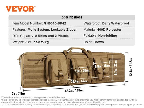 Rifle Bag 36/42 inch Tactical Double Long Gun Bag Soft Rifle Case with Lockable Zipper for Two 34"/40" Rifles & 2 Pistols