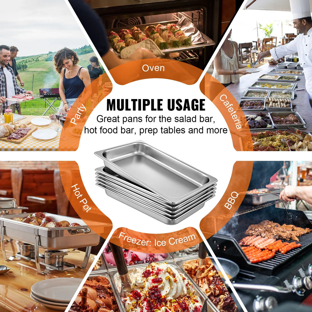 4/6 Pack Steam Table Pans Full Size Deep Food Container Stainless Steel Oven Tray Hotel Pans Anti-Jam Steam Table Food Pan