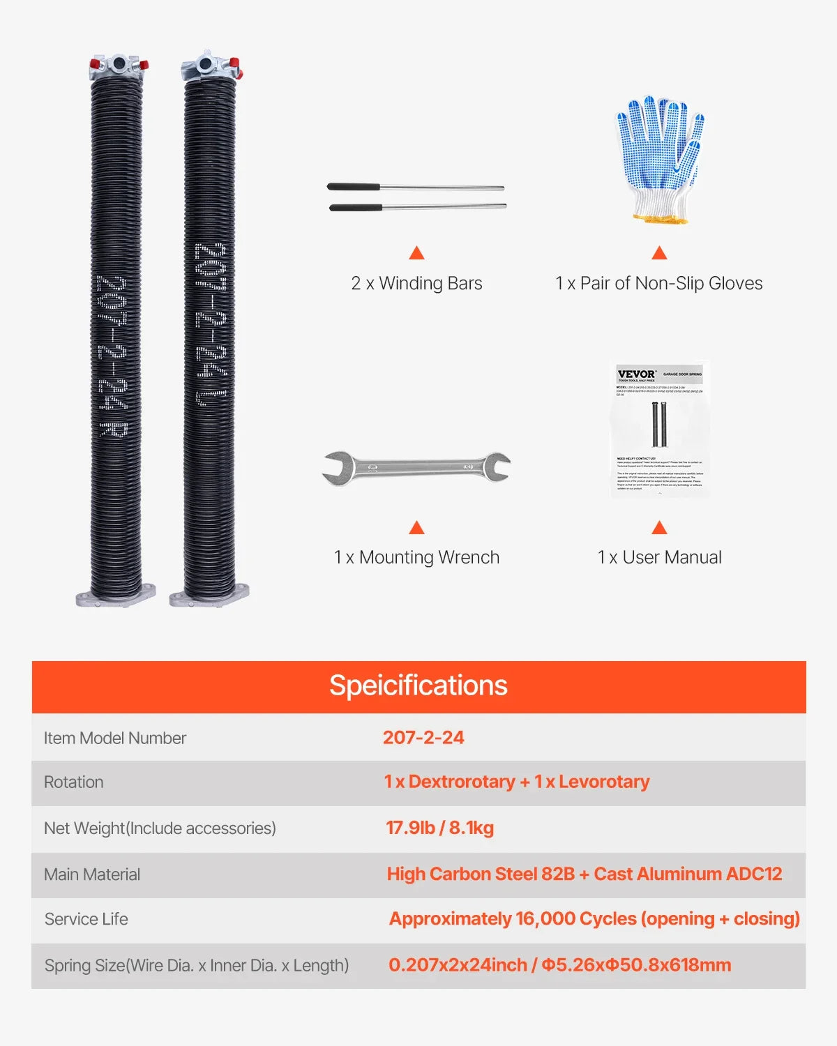 Garage Door Torsion Springs Pair Cycles Electrophoresis Black Coated for Replacement Garage Door Springs