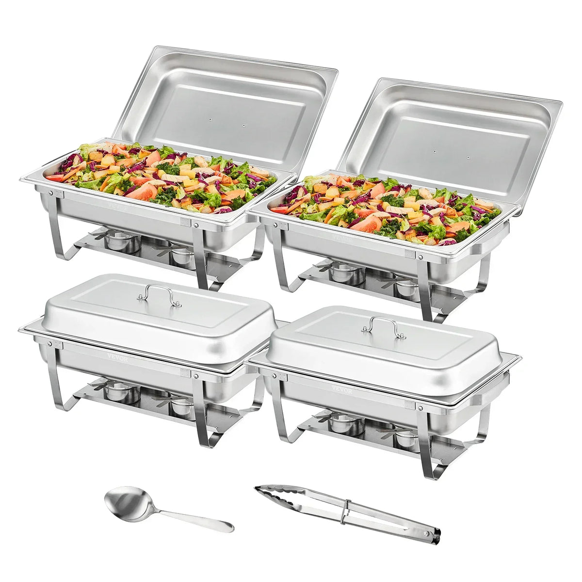 8QT Rectangle Chafing Dish 2/4/6 Packs w/ Full Size Pans Buffet Catering Warmer Server Folding Stand Fuel Holder Tray