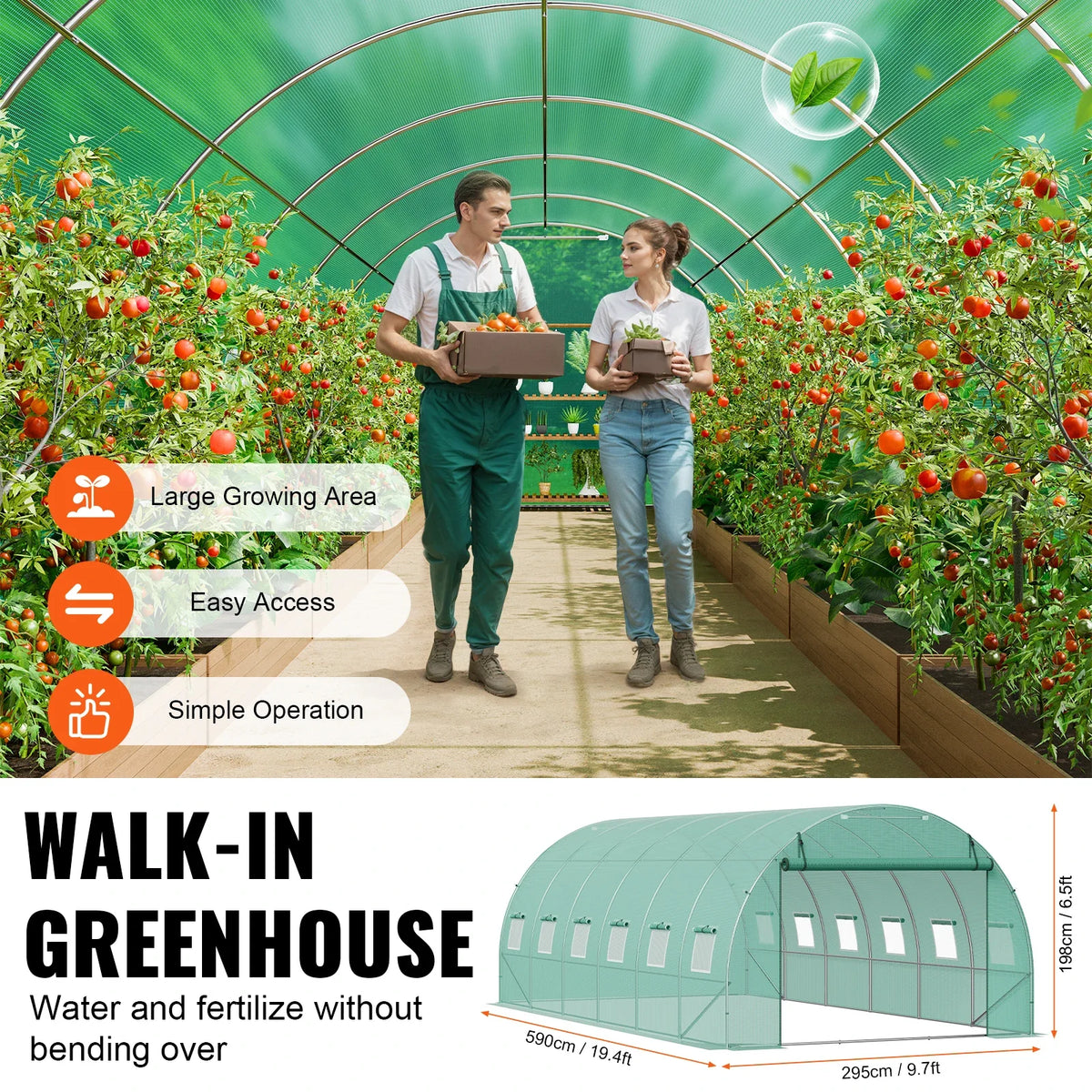 Walk-in Tunnel Greenhouse 20x10x7ft Hoop House Greenhouse Tunnel Upgrade Plant Green House for Plants to Resist Frost