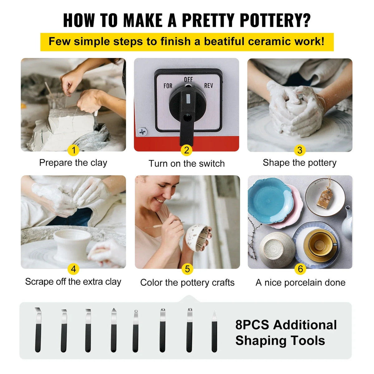 Electric Pottery Wheel Ceramic Machine 25cm Pottery Wheel Machine 280W Pottery DIY Kit for Ceramic Work Ceramics Clay