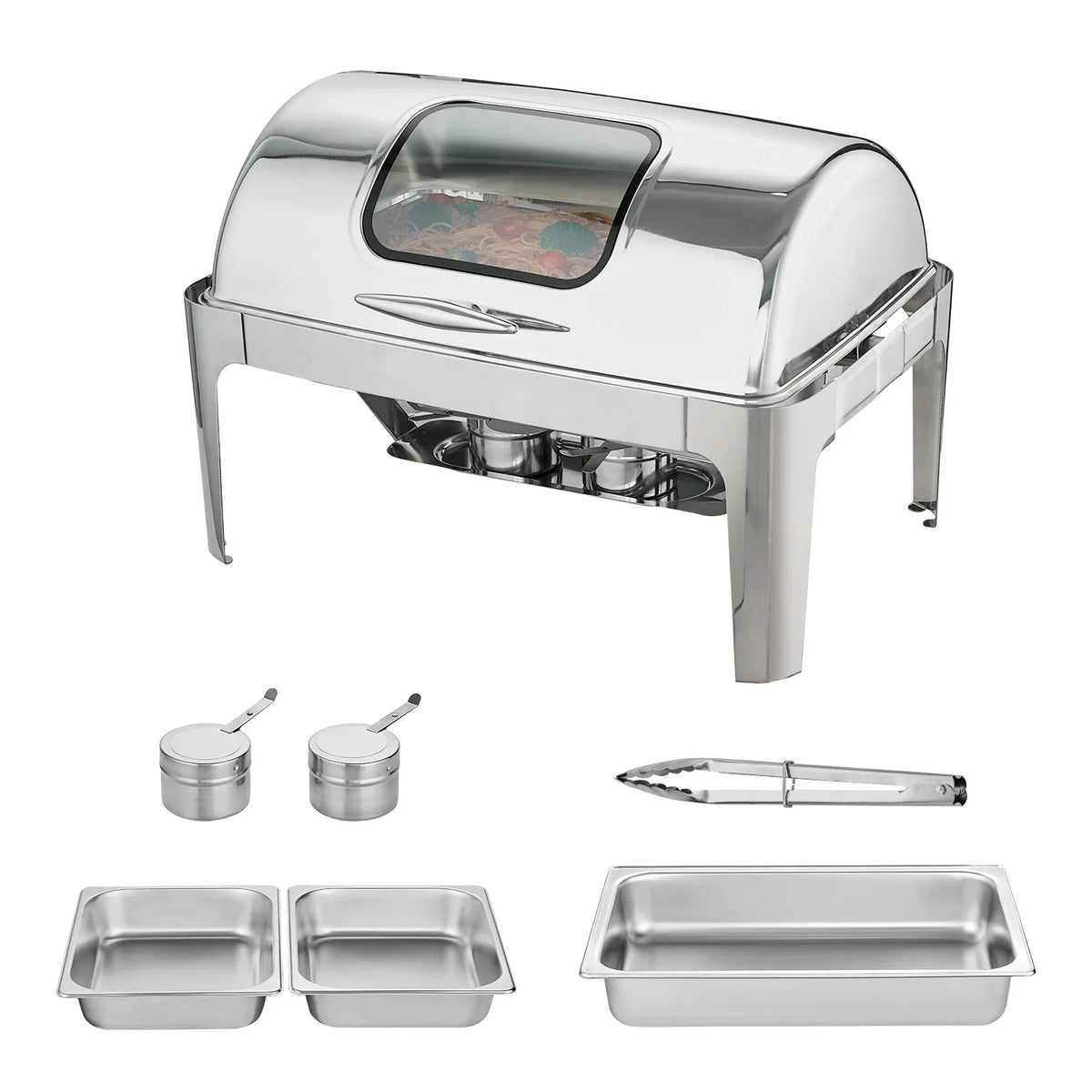 8QT Rectangle Chafing Dish 1/2/4/6 Packs w/ Full Size Pans Buffet Catering Warmer Server Folding Stand Fuel Holder Tray