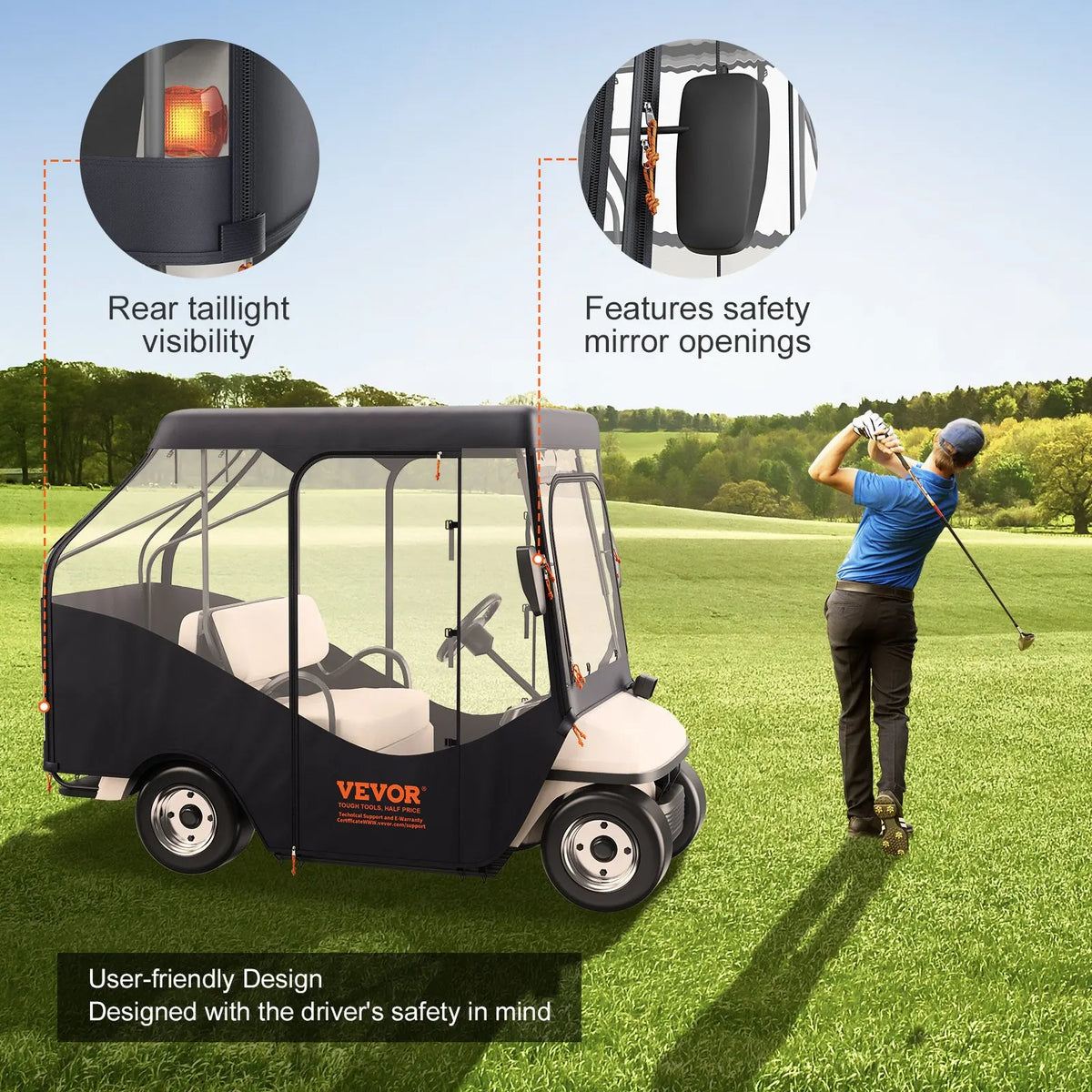 Golf Cart Rain Curtain Enclosure,Protective Anti-dust Sunscreen Rainproof Driving Enclosure with Transparent Windows