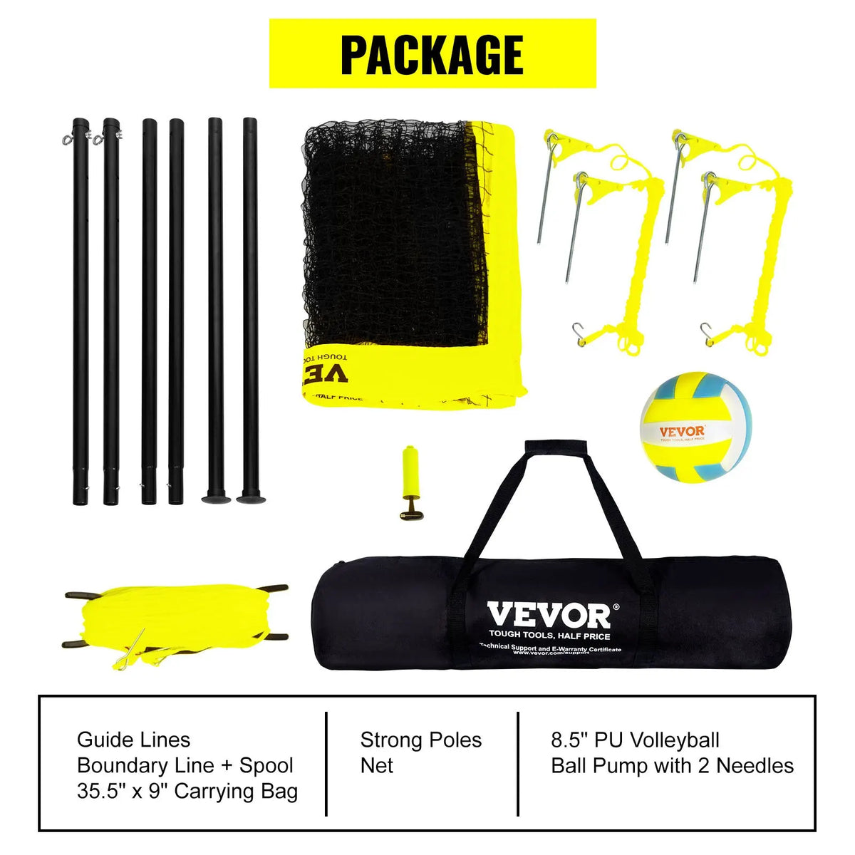Outdoor Portable Volleyball Net System,Adjustable Height Poles,with PVC Volleyball,Carrying Bag for Backyard,Beach,Lawn