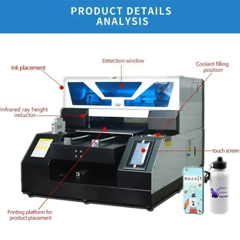 A3 UV Bottle Printing For Phone Case Glass Wood Acrylic A4 UV Flatbed Printer Sticker Label Printer  UV Printer