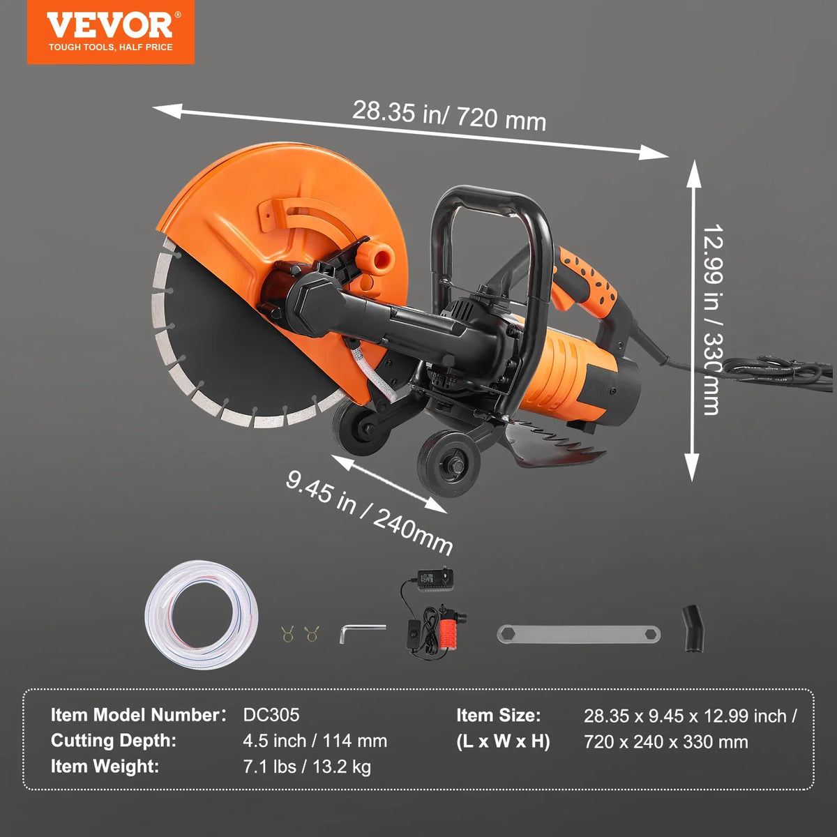 Electric Concrete Saw 9 in 1800W 15A Motor Circular Saw Cutter with 3.5 in Cutting Depth Wet/Dry Disk Saw Cutter for Stone