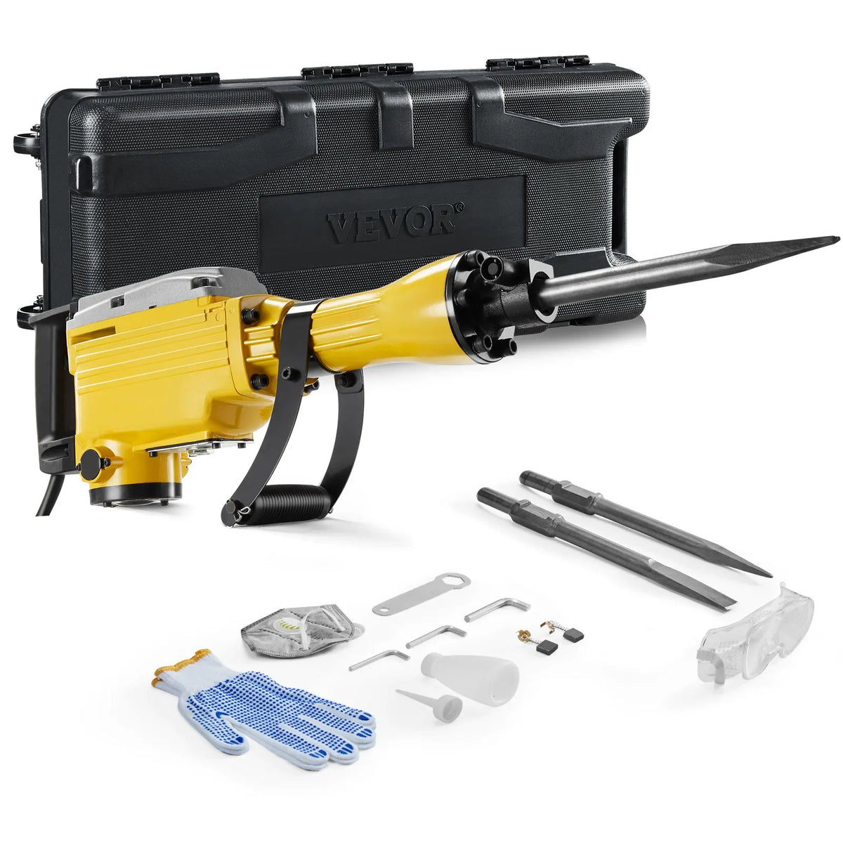Demolition Jack Hammer 2200W 1350 BPM Jack Hammer Concrete Breaker, Electric Jack Hammer with 2/4pcs Chisels Bit, Yellow