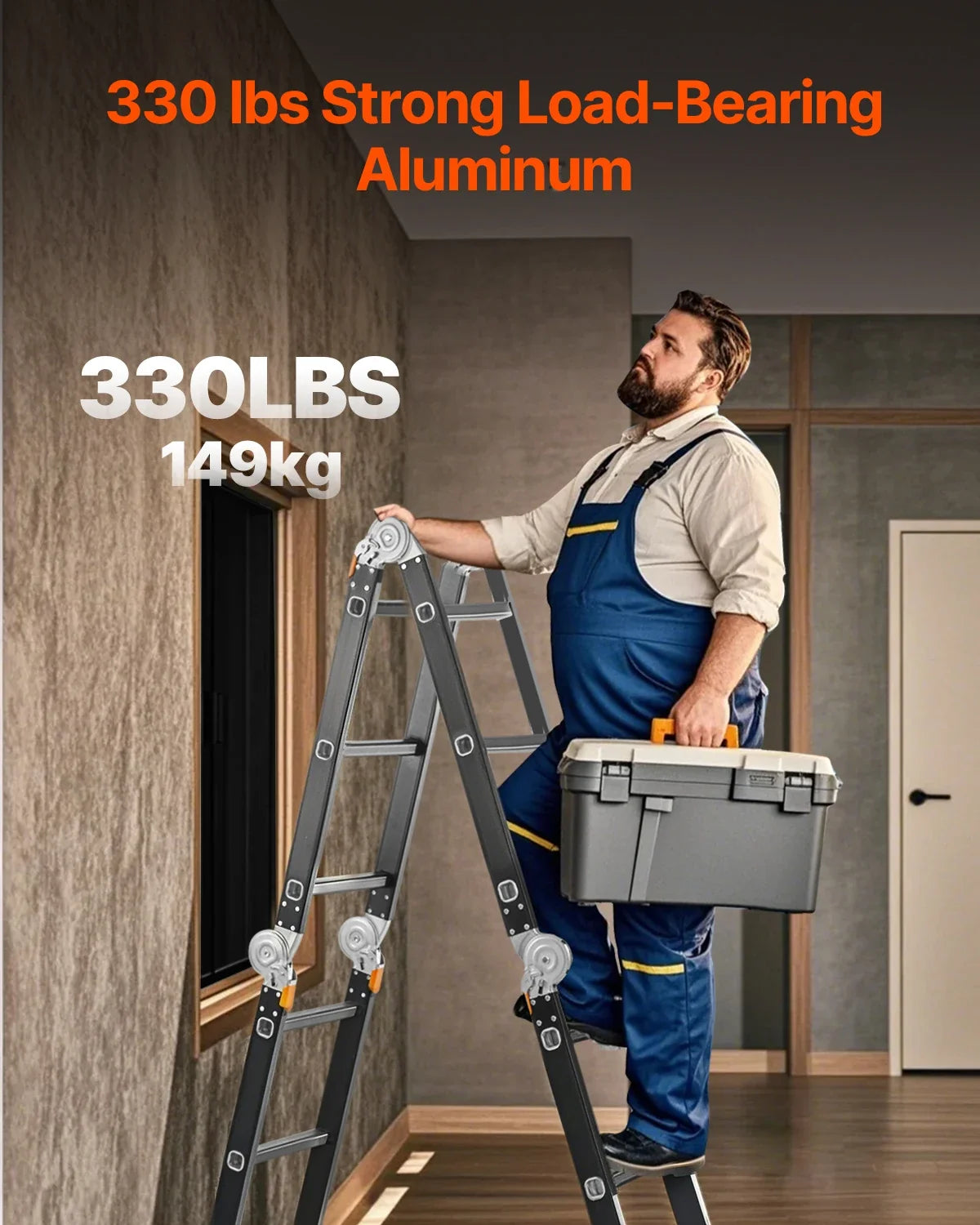 Multi-Purpose Folding Ladder 7-in-1 Tall Extension Step Ladder A Frame 3-Step Telescoping Ladder 12ft Reach Height Ladder