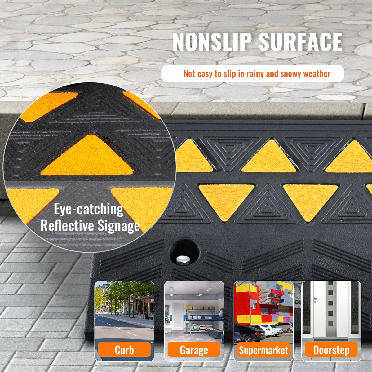 3.7/4.25/6" Rise Height Sidewalk Curb Ramp, 15T Heavy Duty Rubber Ramp for Forklifts, Trucks, Buses, Cars, Wheelchairs