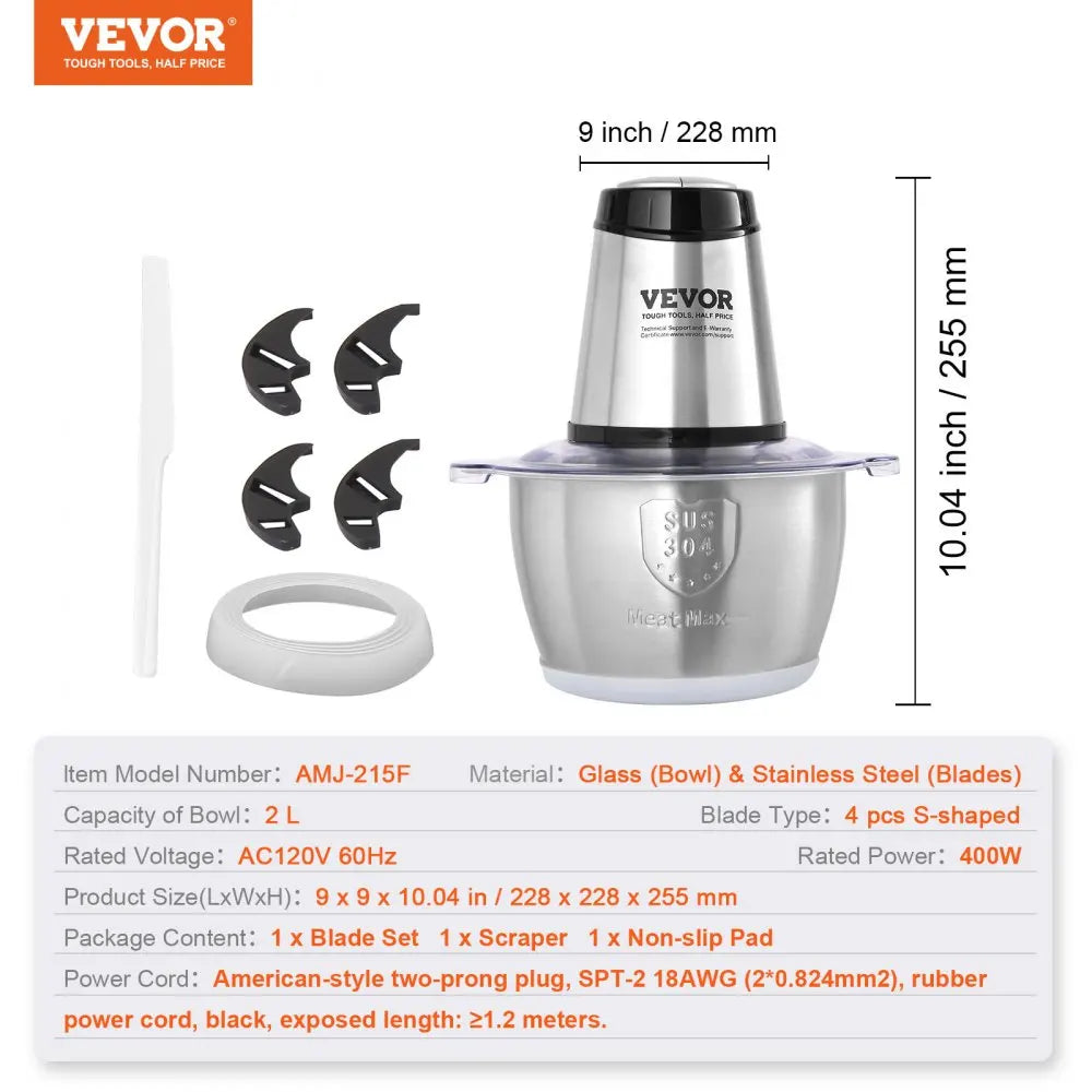 Food Processor,Electric Meat Grinder with 4 Blades,400W Electric Food Chopper,2 Speeds Food Grinder for Meat,Vegetables ﻿