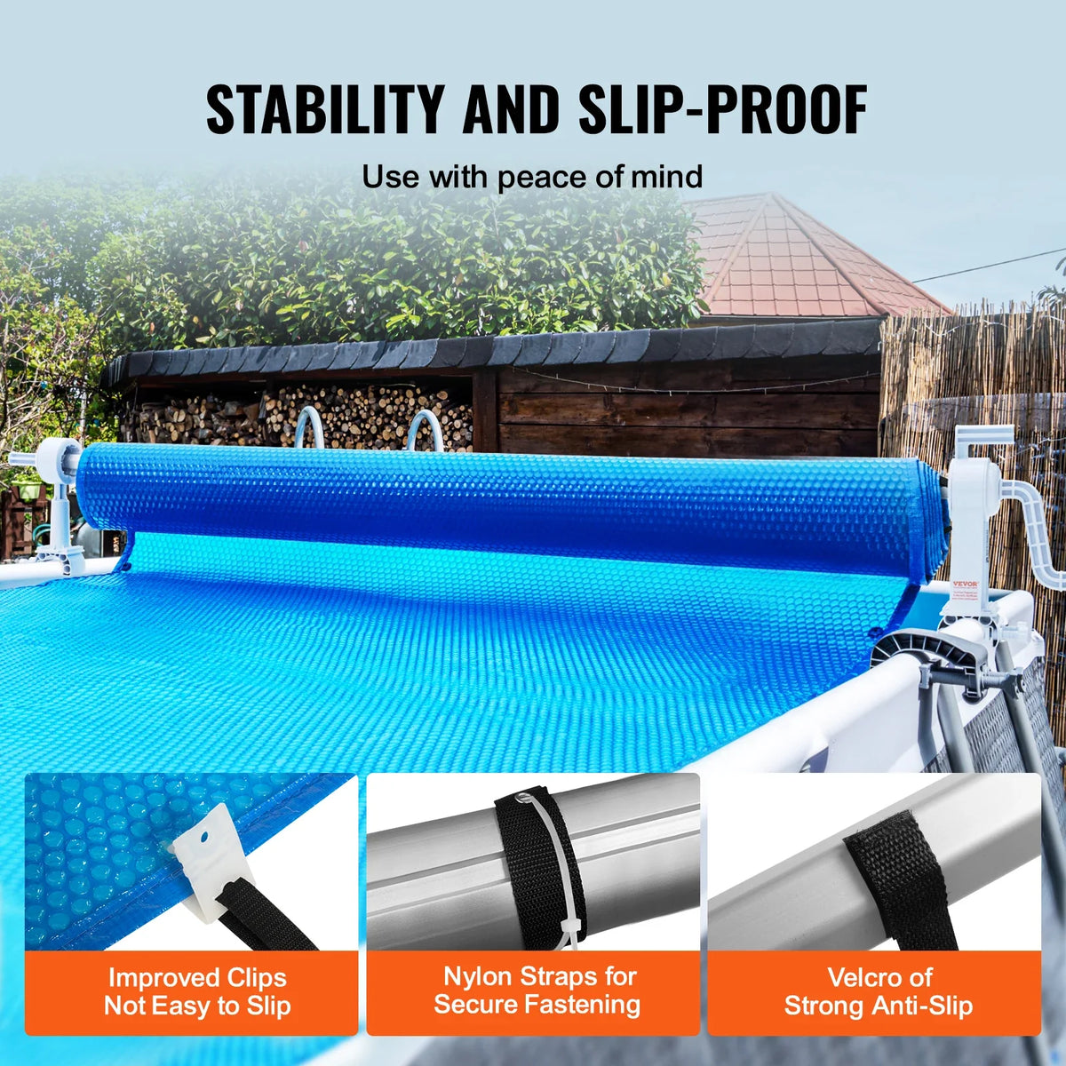 Solar Pool Cover Reel, Aluminum 20 ft Above Ground Swimming Pool Cover Reel Set Fits for 3 - 20 ft Width Swimming Pools