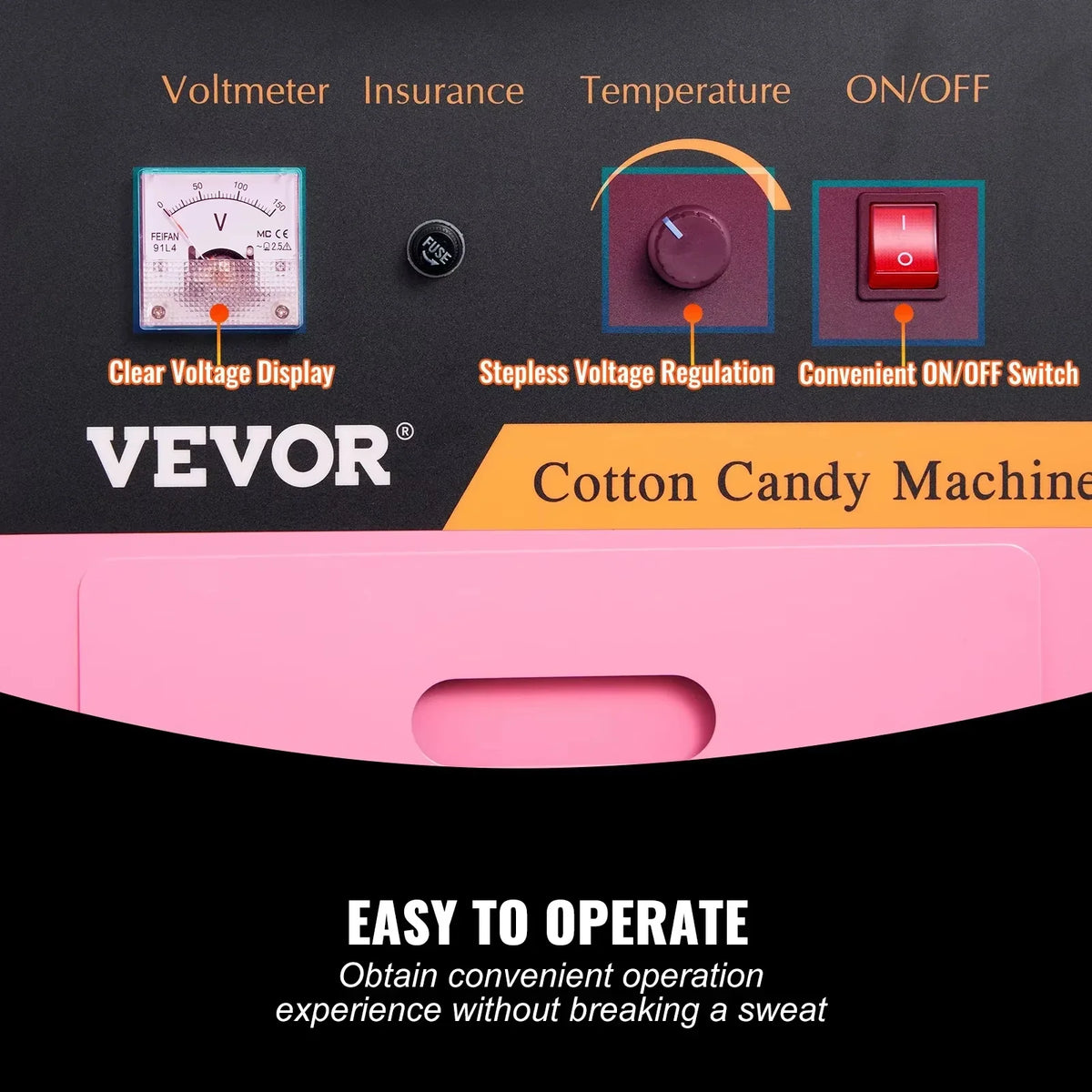 Electric Cotton Candy Machine Commercial Floss Maker with Stainless Steel Bowl Sugar Scoop and Drawer for Birthday Party