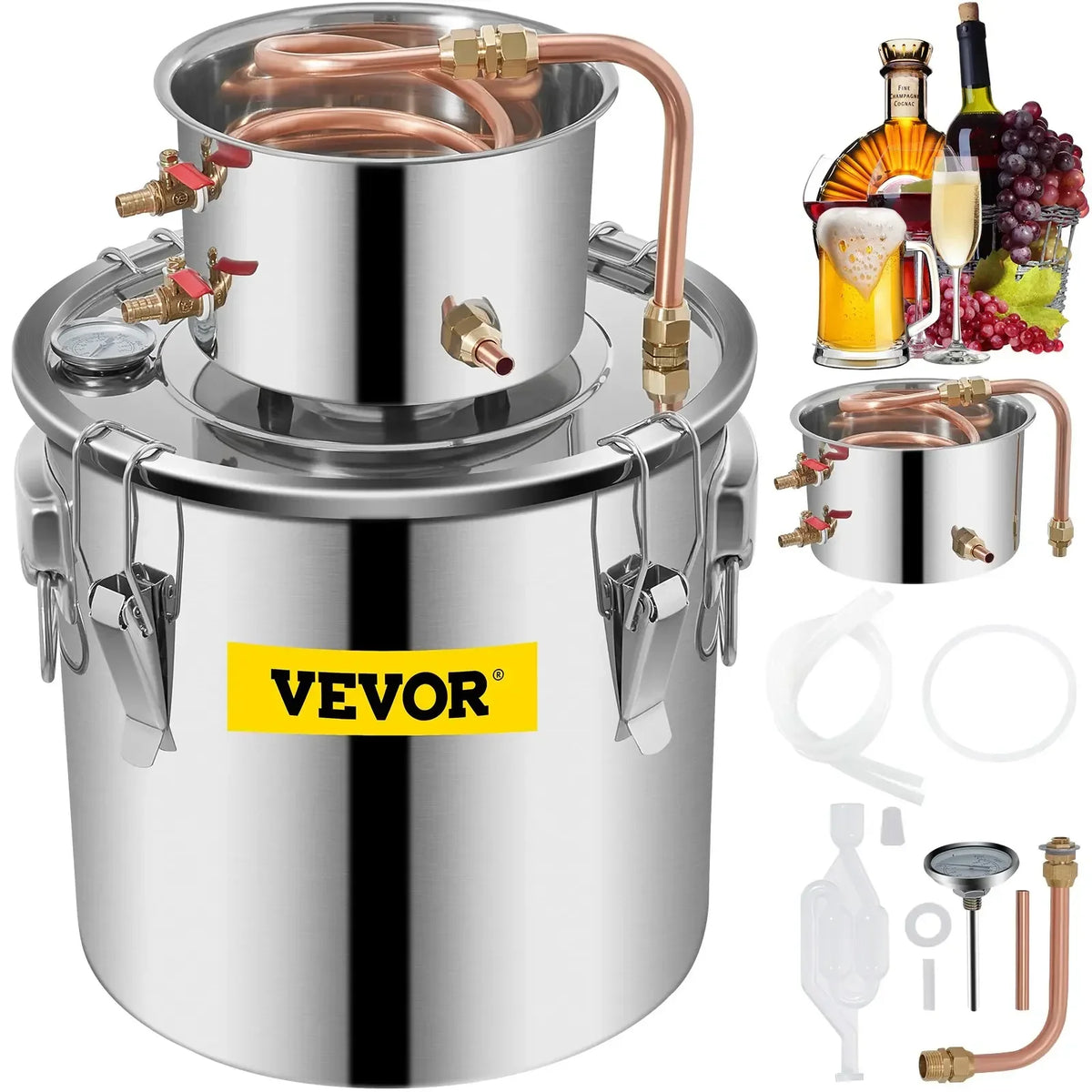 Alambic Distiller Alcohol Moonshine 5 Gal DIY Still Stainless Copper Home Brew Water Wine Essential Oil Brewing Kit
