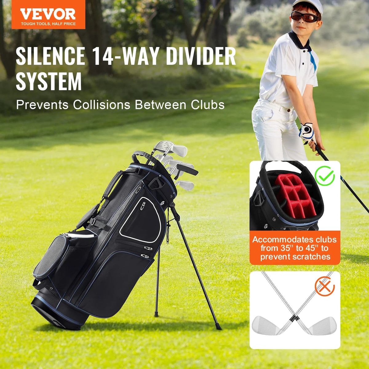 Golf Cart Bag with 14 Way Organizer Divider Top Pockets Premium Cart Bag Durable Golf Bags with Handles & Dust Cover