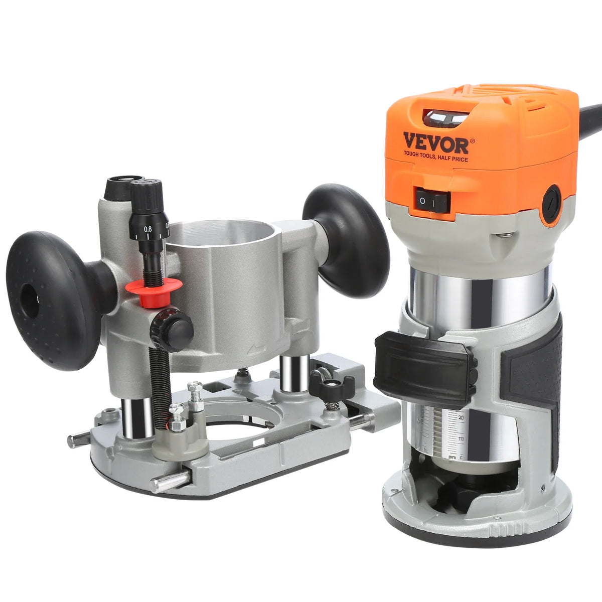 Wood Router 1.25HP 800W Compact Wood Trimmer Combo Tool 30000RPM 6 Variable Speeds for DIY Woodworking Slotting Trimming