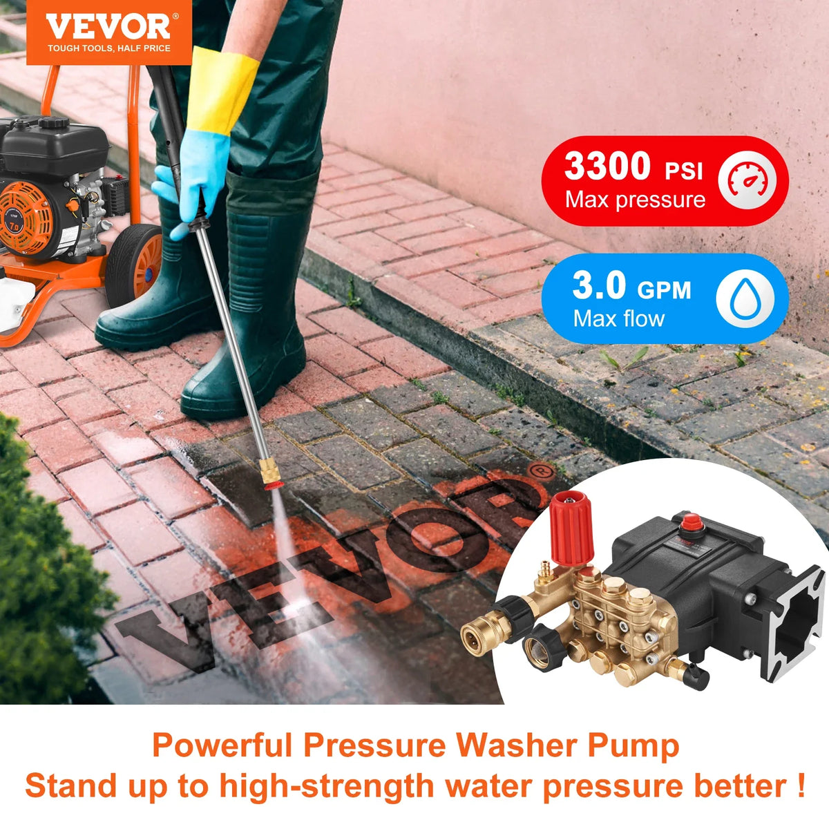 Pressure Washer Pump 3/4" Shaft Horizontal Triplex Plunger Compatible with Simpson MorFlex Models 40224 40225 40226