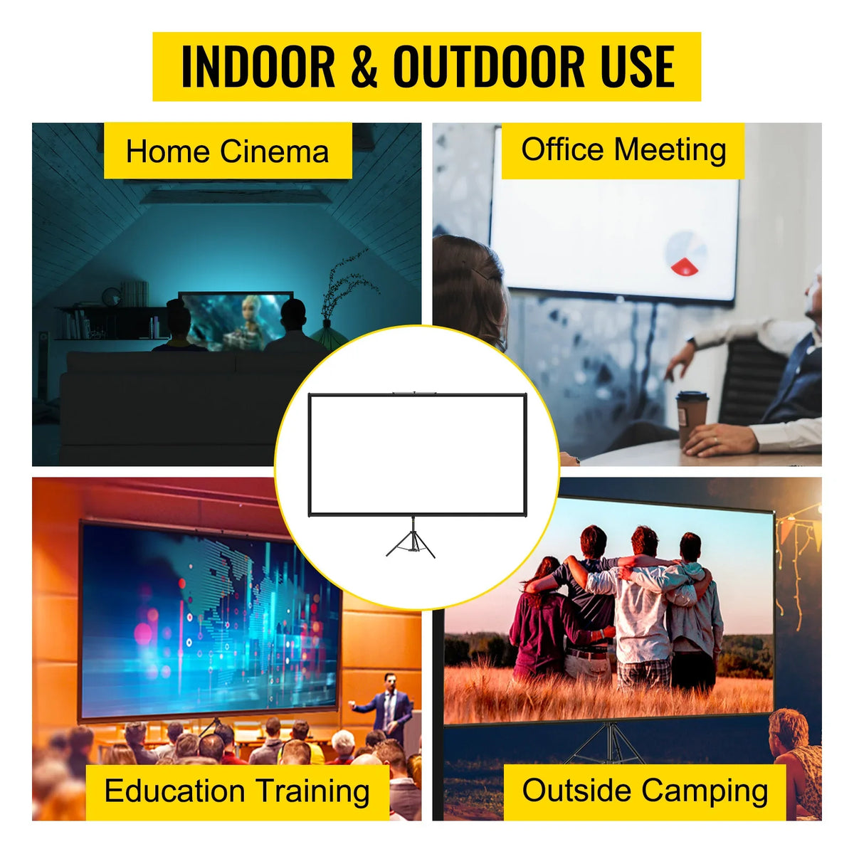 Tripod Projector Screen  Stand 90 inch 4K HD Projection Screen Stand Wrinkle-Free Height Adjustable for Movie, Home Cinema