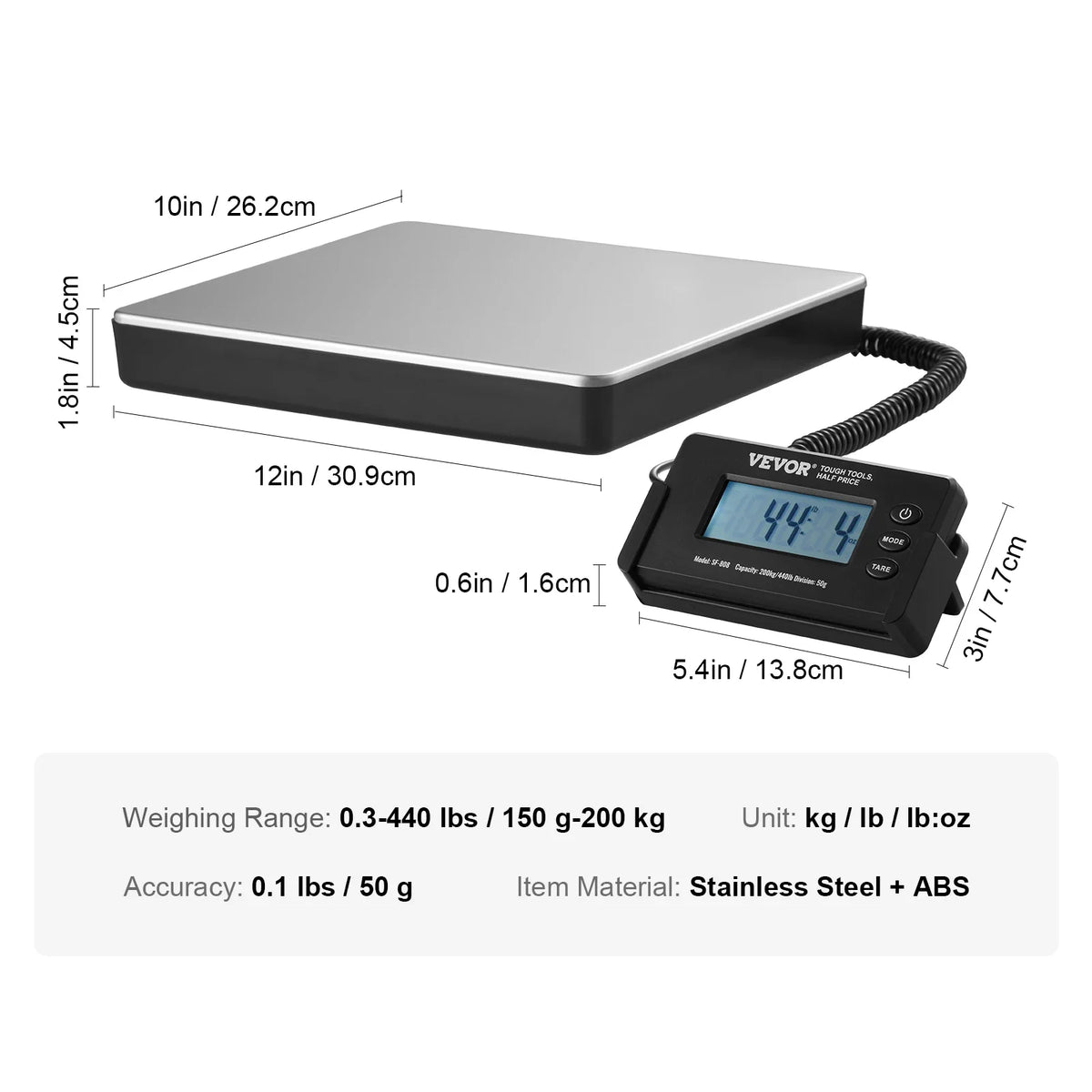 440lbs Digital Shipping Scale with Timer Tare Function HD LCD Screen Portable Package Postal Scale for Home Post Office