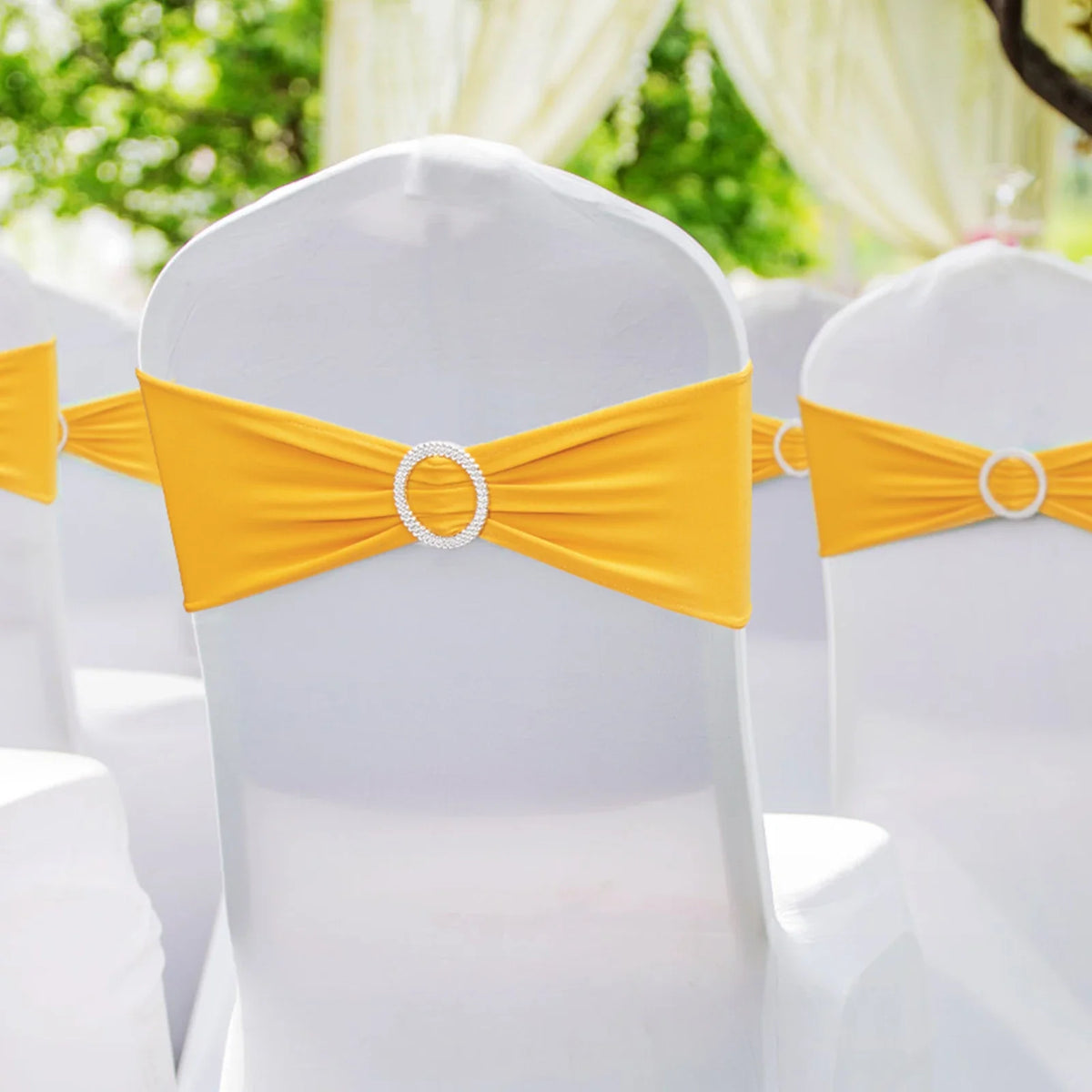 100pcs Stretch Spandex Chair Sashes Bows Stretch Chair Slipcover Sash Elastic Chair Bands for Wedding Holiday Decor