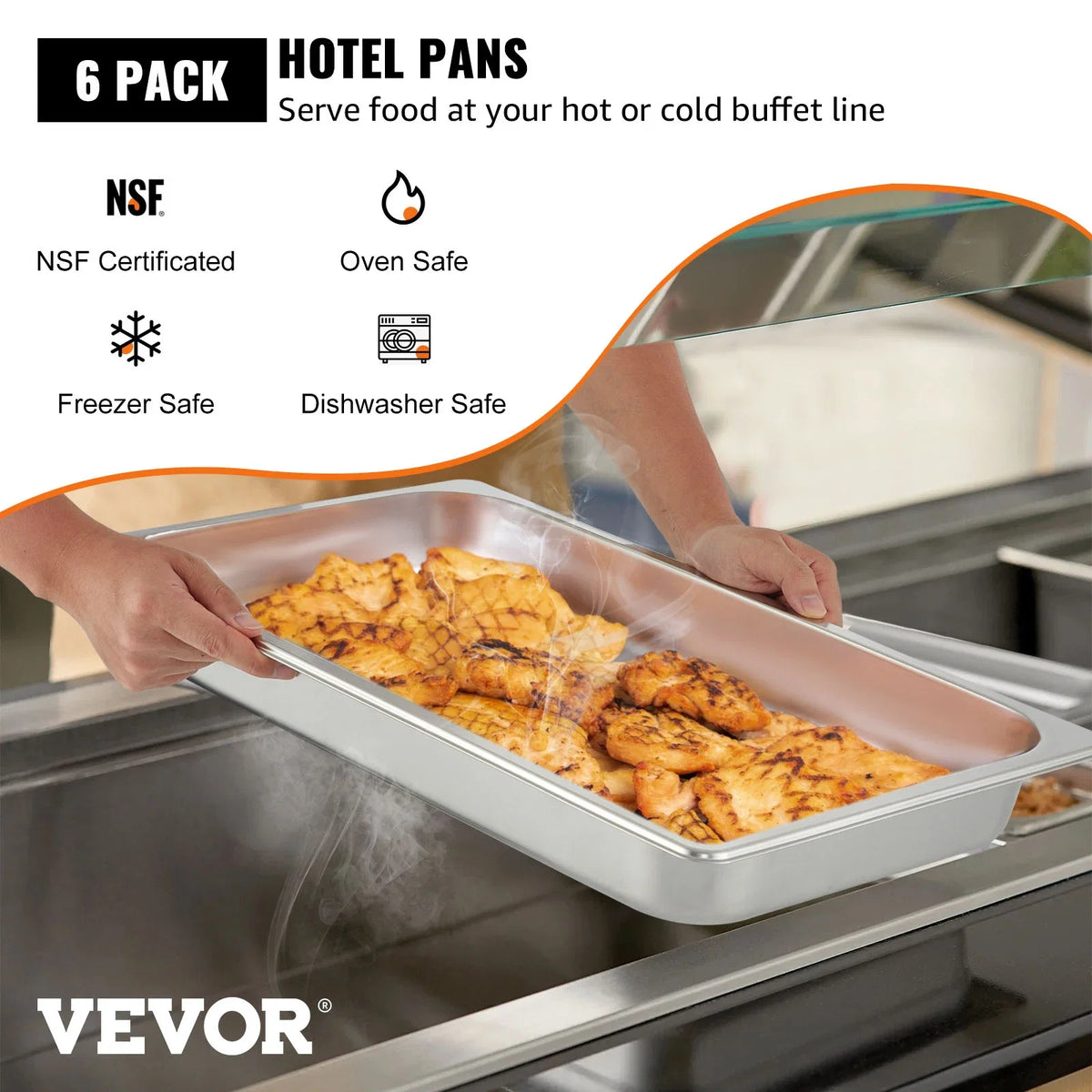 4/6 Pack Steam Table Pans Full Size Deep Food Container Stainless Steel Oven Tray Hotel Pans Anti-Jam Steam Table Food Pan