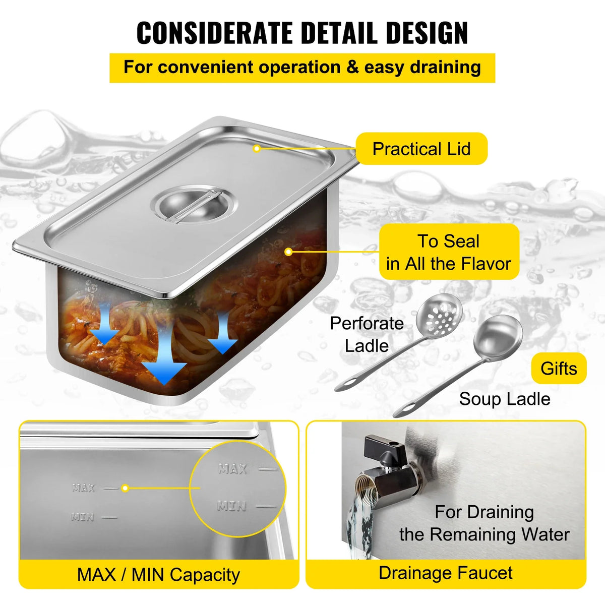 110V Commercial Food Warmer 1x1/3GN&4x1/6GN 5-Pan Stainless Steel Bain Marie 13.7 Quart Capacity for Catering Restaurants