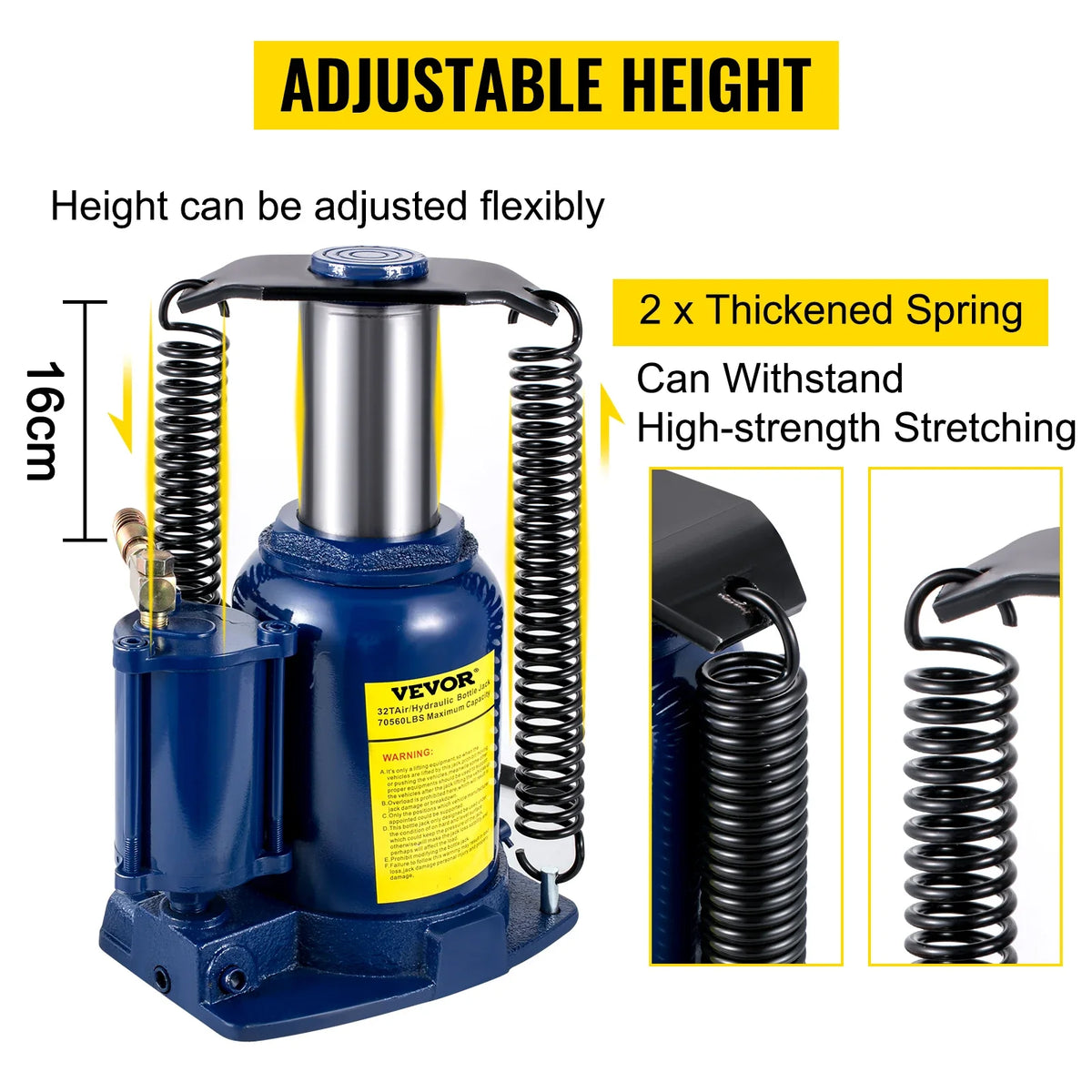 32 Ton/70550lbs Pneumatic Hydraulic Bottle Jack with Manual Hand Pump for Heavy Duty Auto Truck RV Repair Lift