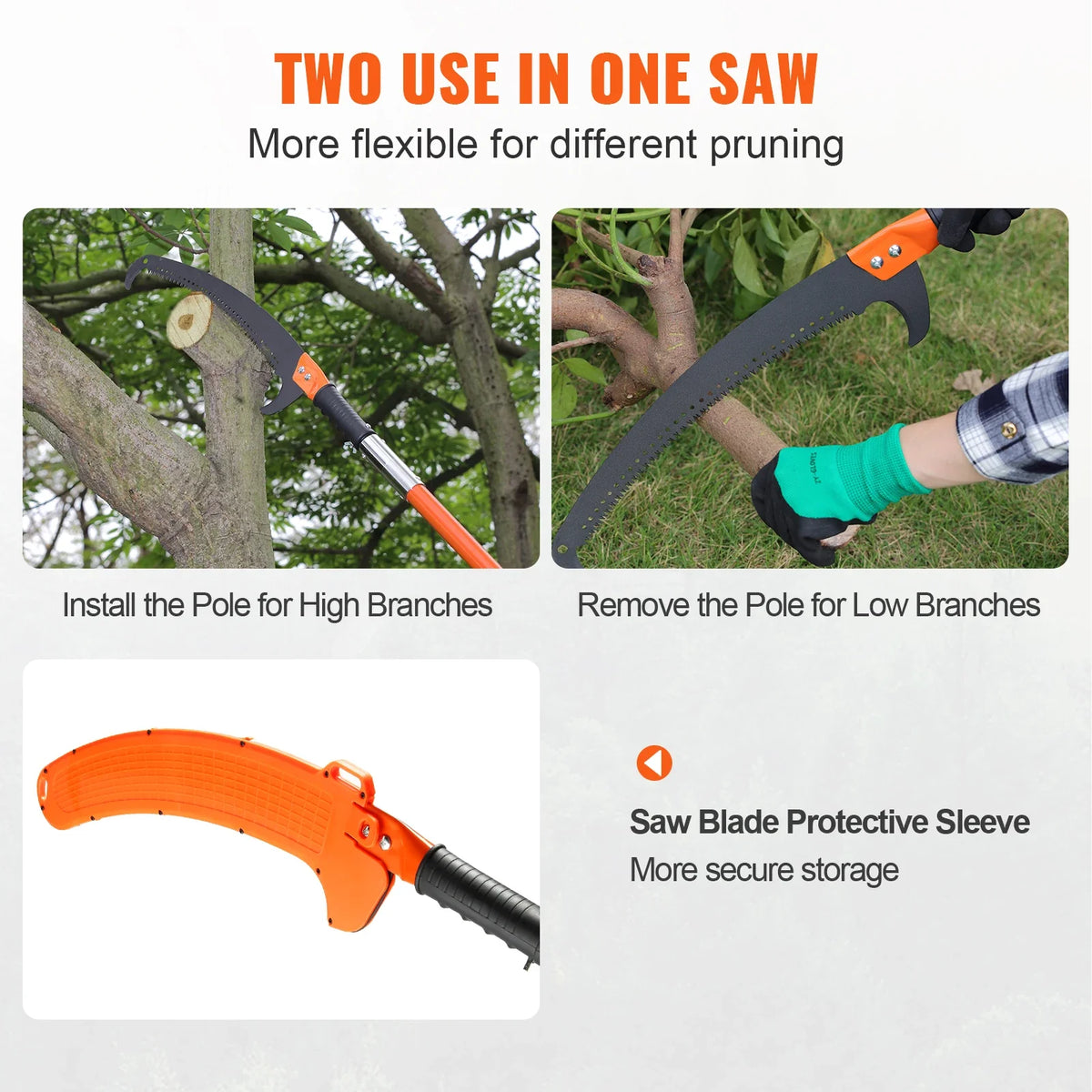 Manual Pole Saw 7.3-27 ft Extendable Tree Pruner Manual High Branches Trimmer w/ 8 Handles for Pruning Palms and Shrubs