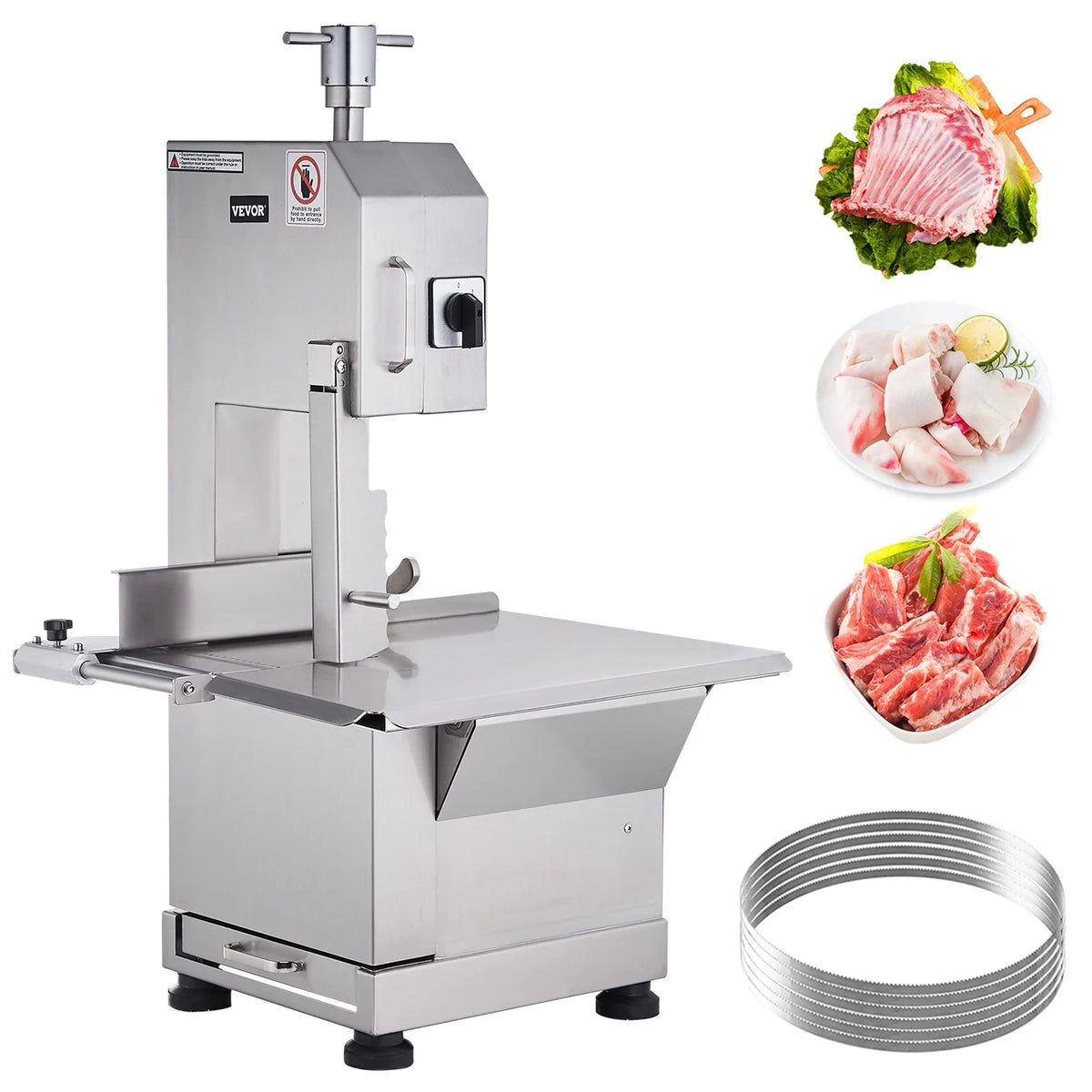 Commercial Electric Meat Bandsaw,2200W Stainless Steel Countertop Bone Sawing Machine,0-7.1 Inch Cutting Thickness,for Rib