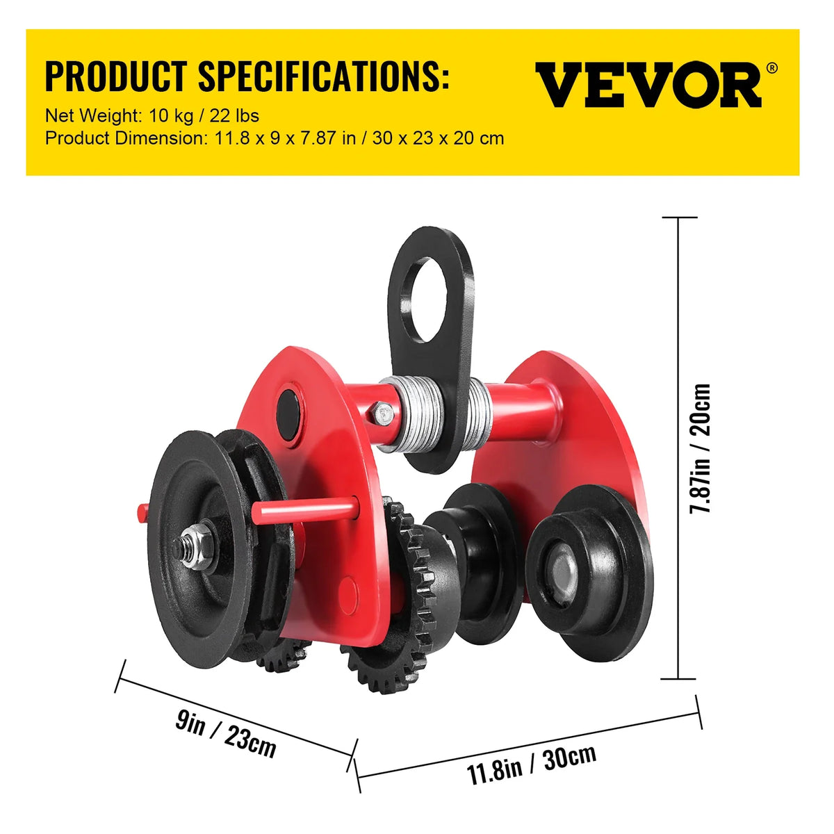 1/2 T Push Beam Trolley 2200/4400 lbs Gear Manual Hand Push Beam Heavy Duty Running Cat Hoist Lifting Kit Chain Conveyor