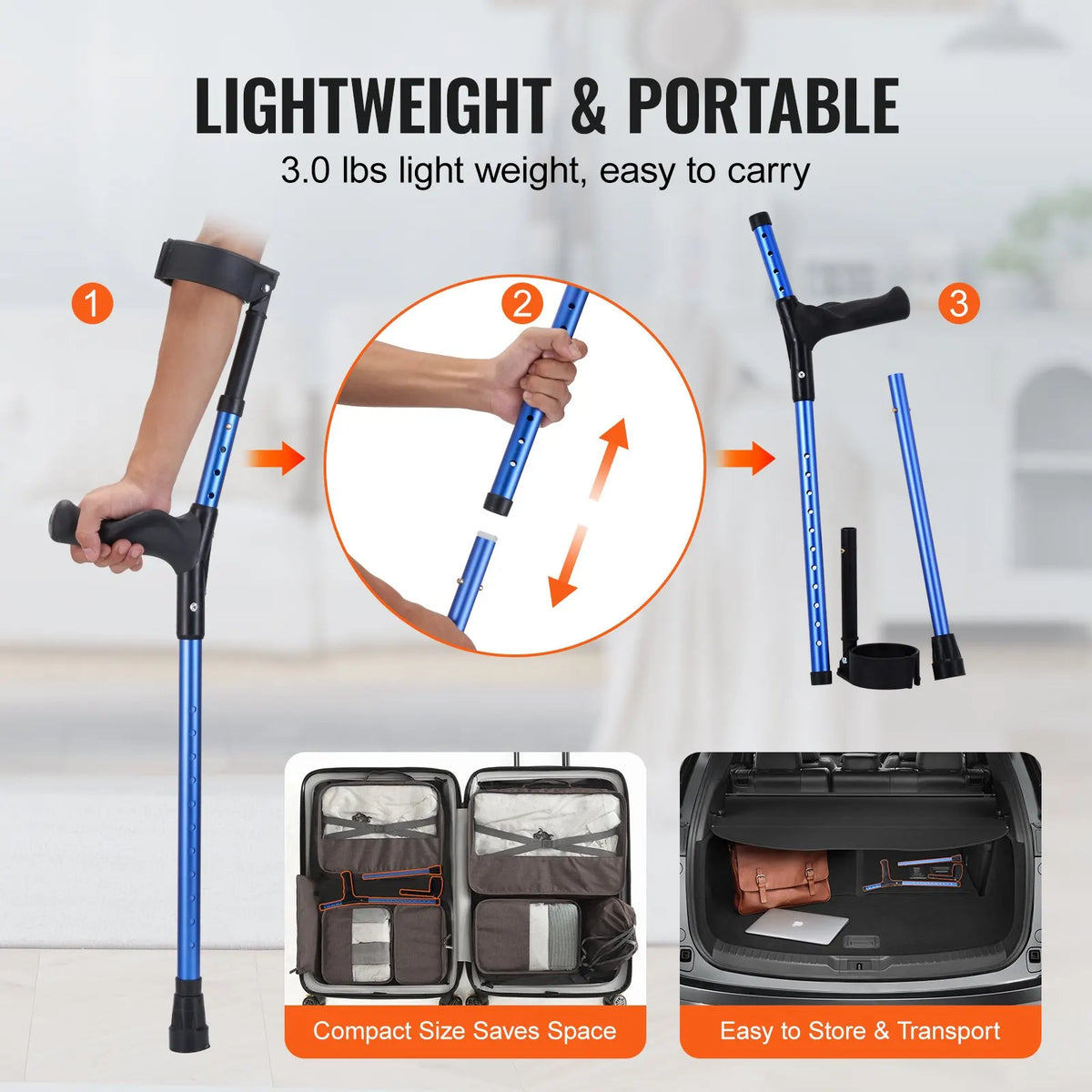 Forearm Crutches for Adults, 10/11Level Height Adjustable Walking Crutches with 4-Level Upper Cuff, Lightweight Aluminum