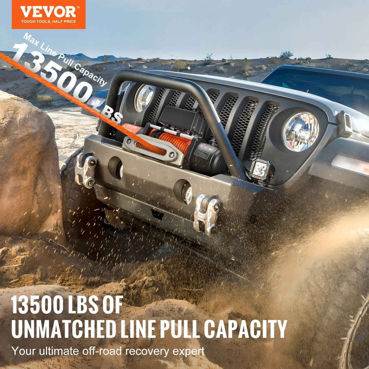 Electric Winch,13500 lb,12V DC Truck Winch w/Φ3/8inx80 ft Synthetic Rope Aluminum Fairlead Wireless & Wired Remote Control