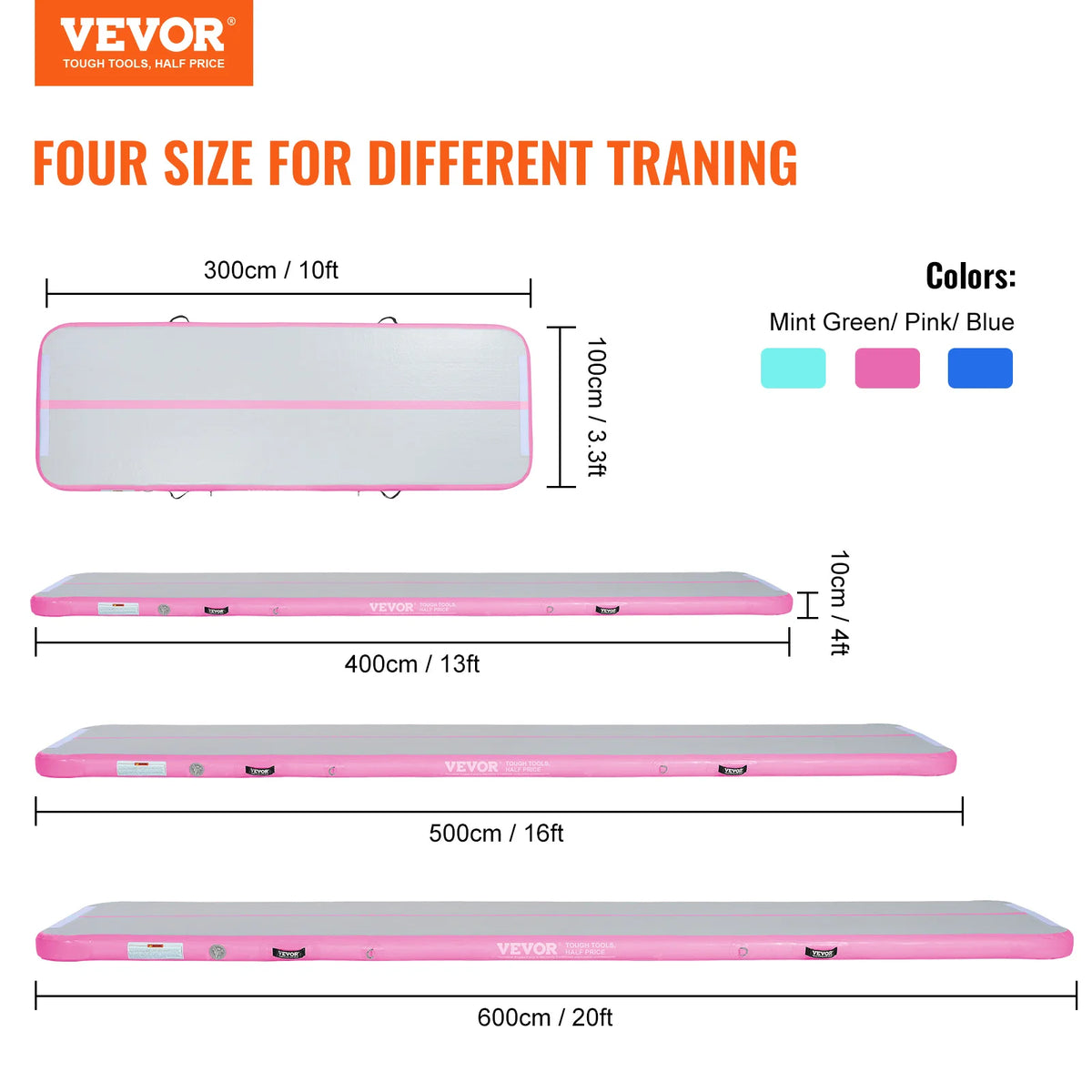 10/13/16 ft Gymnastics Air Mat Thickness Inflatable Gymnastics Tumbling Mat Tumble Track with Electric Pump Training Mats