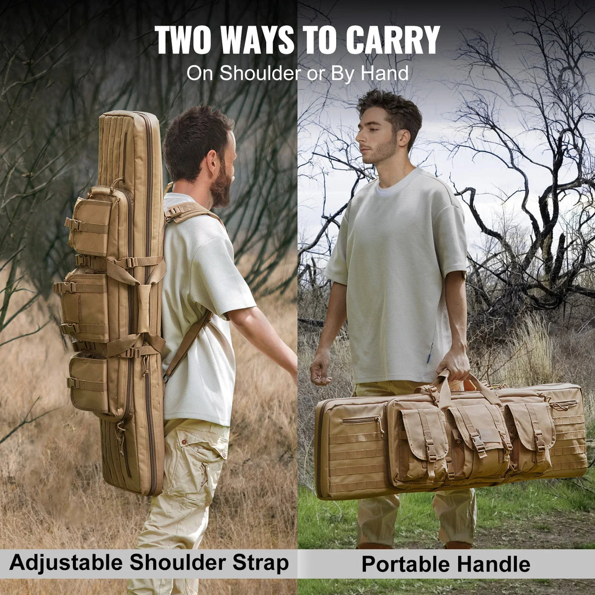 Rifle Bag 36/42 inch Tactical Double Long Gun Bag Soft Rifle Case with Lockable Zipper for Two 34"/40" Rifles & 2 Pistols