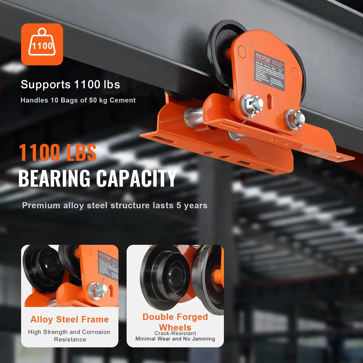Electric Hoist Manual Trolley 0.5/1 Ton Capacity for PA200 PA250 PA300 PA400 PA500 Push Beam Trolley with Dual Wheels