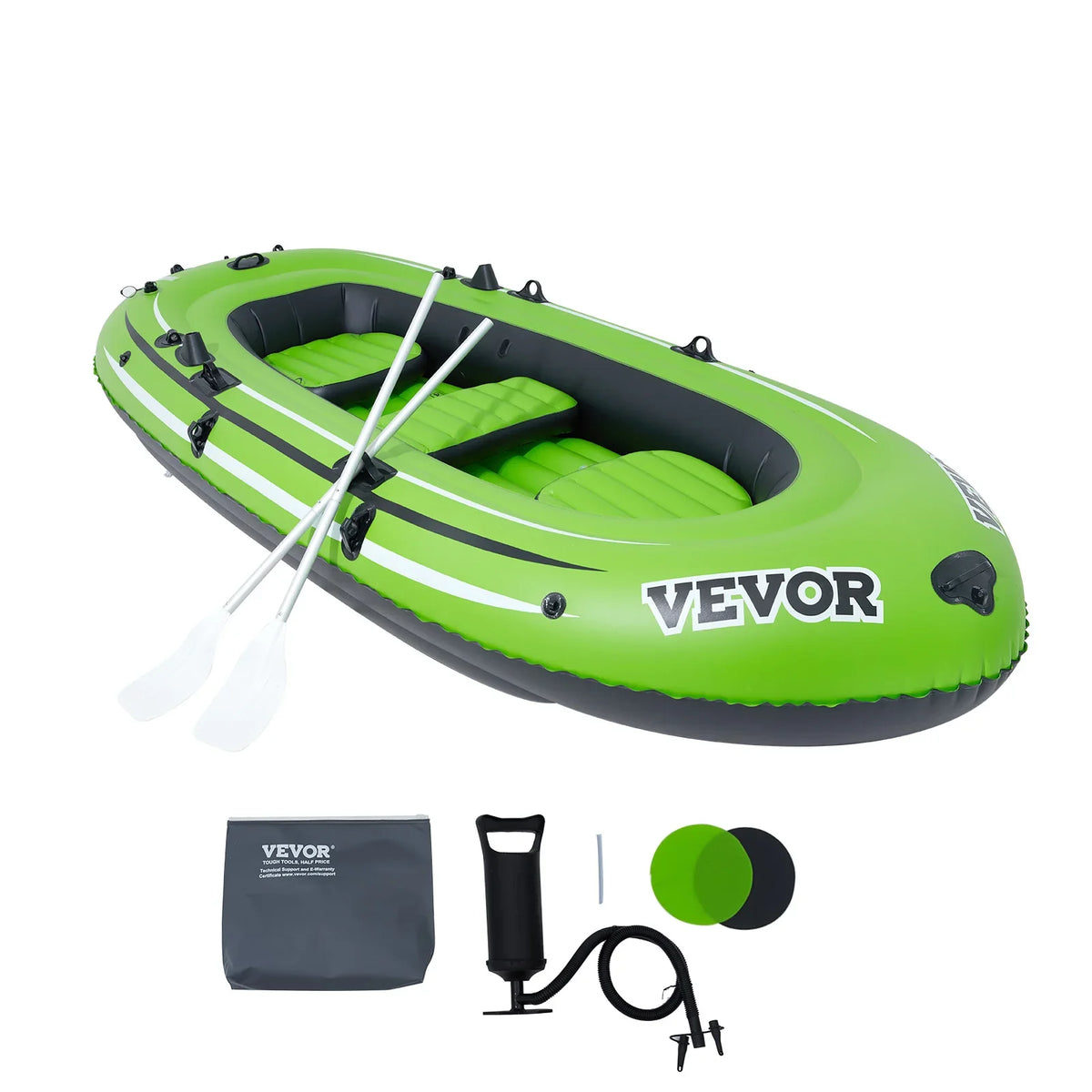 Inflatable Boat 4-Person Inflatable Fishing Boat Strong PVC Portable Boat Raft Kayak 45.6" Aluminum Oars High-Output Pump