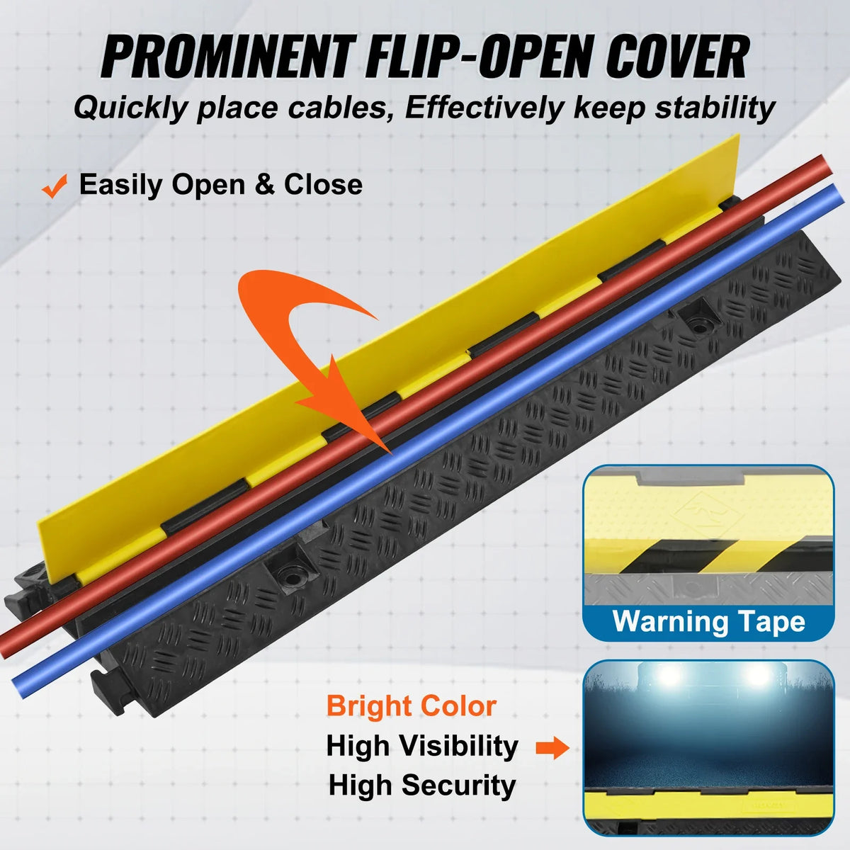 Cable Protector Ramp 1/3/5 PCS 2 Channel Heavy Duty Wire Cord Cover Ramp with TPR Flip-Open Top Cover Traffic Speed Bump