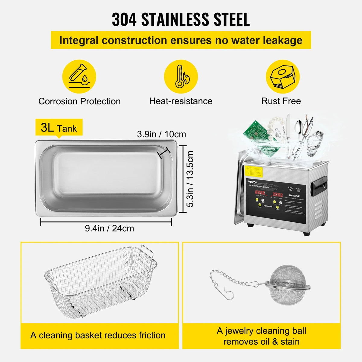 3L Upgraded Ultrasonic Cleaner (200W Heater,120W Ultrasonic) Professional Digital Lab Ultrasonic Cleaner w/ Heater Timer
