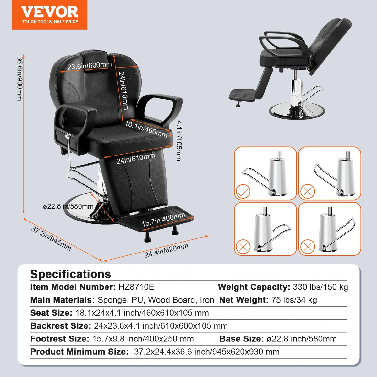 Salon Chair Hydraulic Recliner Barber Chair for Hair Stylist 360 Degrees Swivel 90°-130° Reclining Salon Chair Spa Shampoo