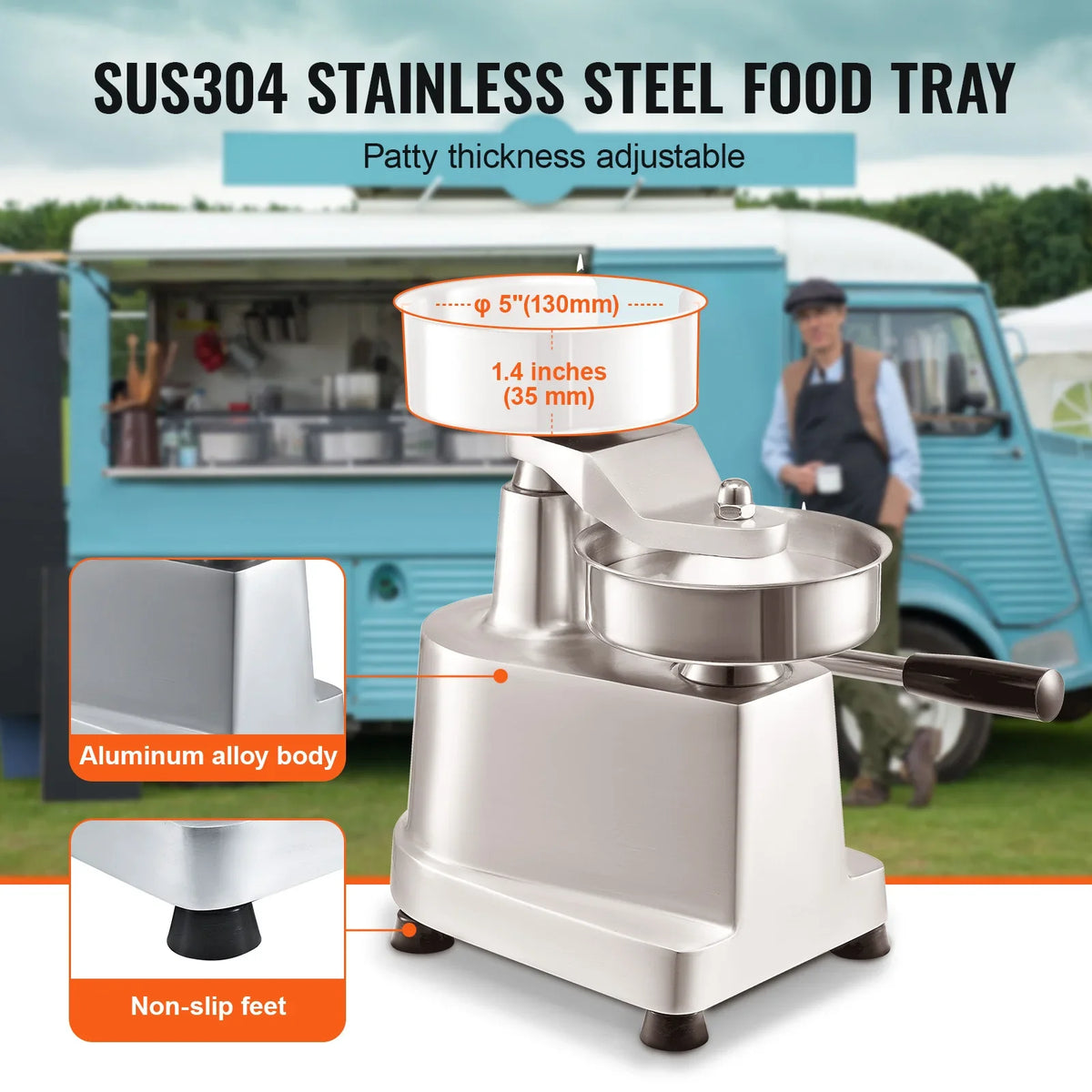 Commercial Burger Patty Maker, 130mm/5inch Hamburger Beef Patty Maker,Food-Grade Stainless Steel Bowl Burger Press Machine