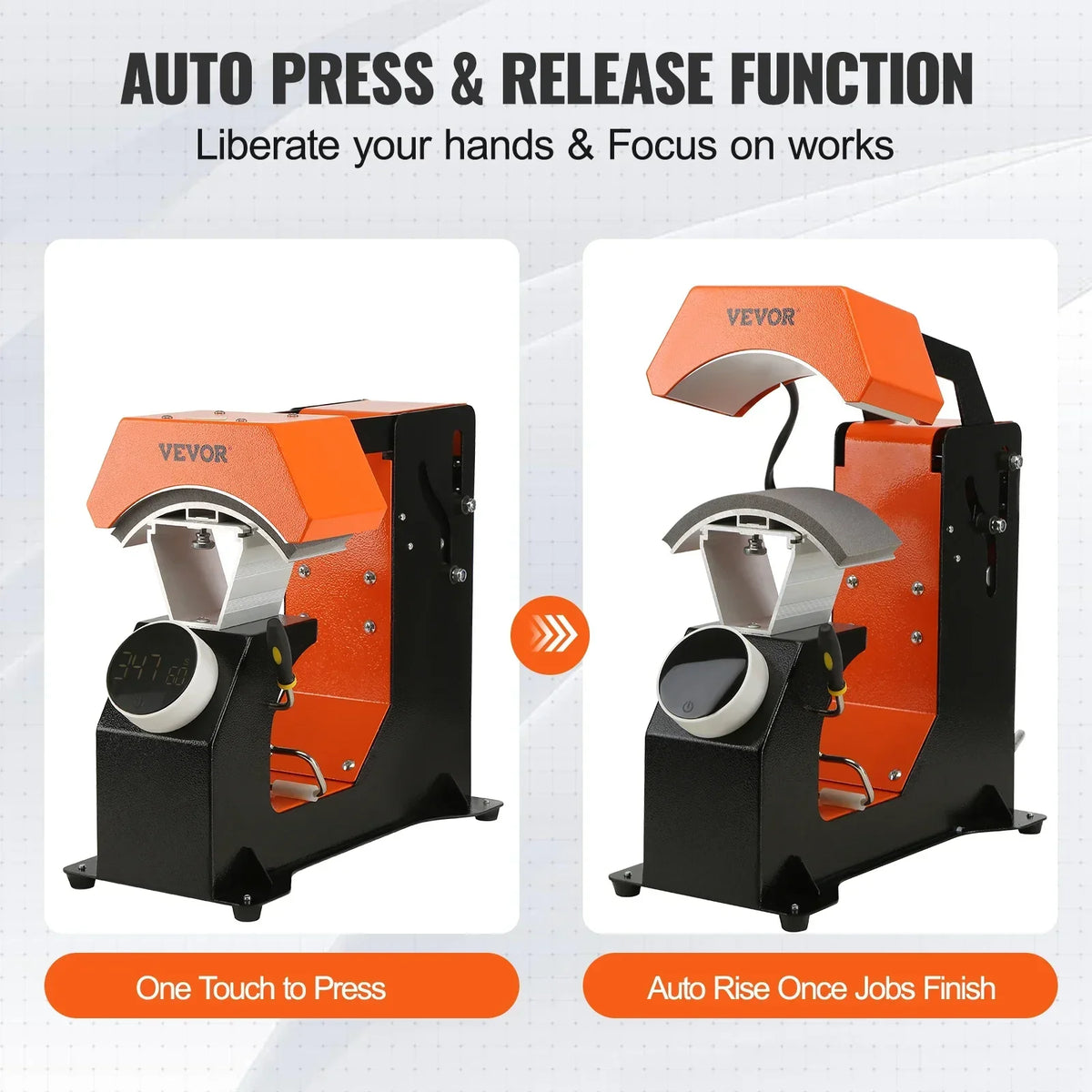 3-in-1 Auto Hat Heat Press 3pcs Interchangeable Platens Automatic Release Press Knob-Style Heat Transfer Printing for Caps
