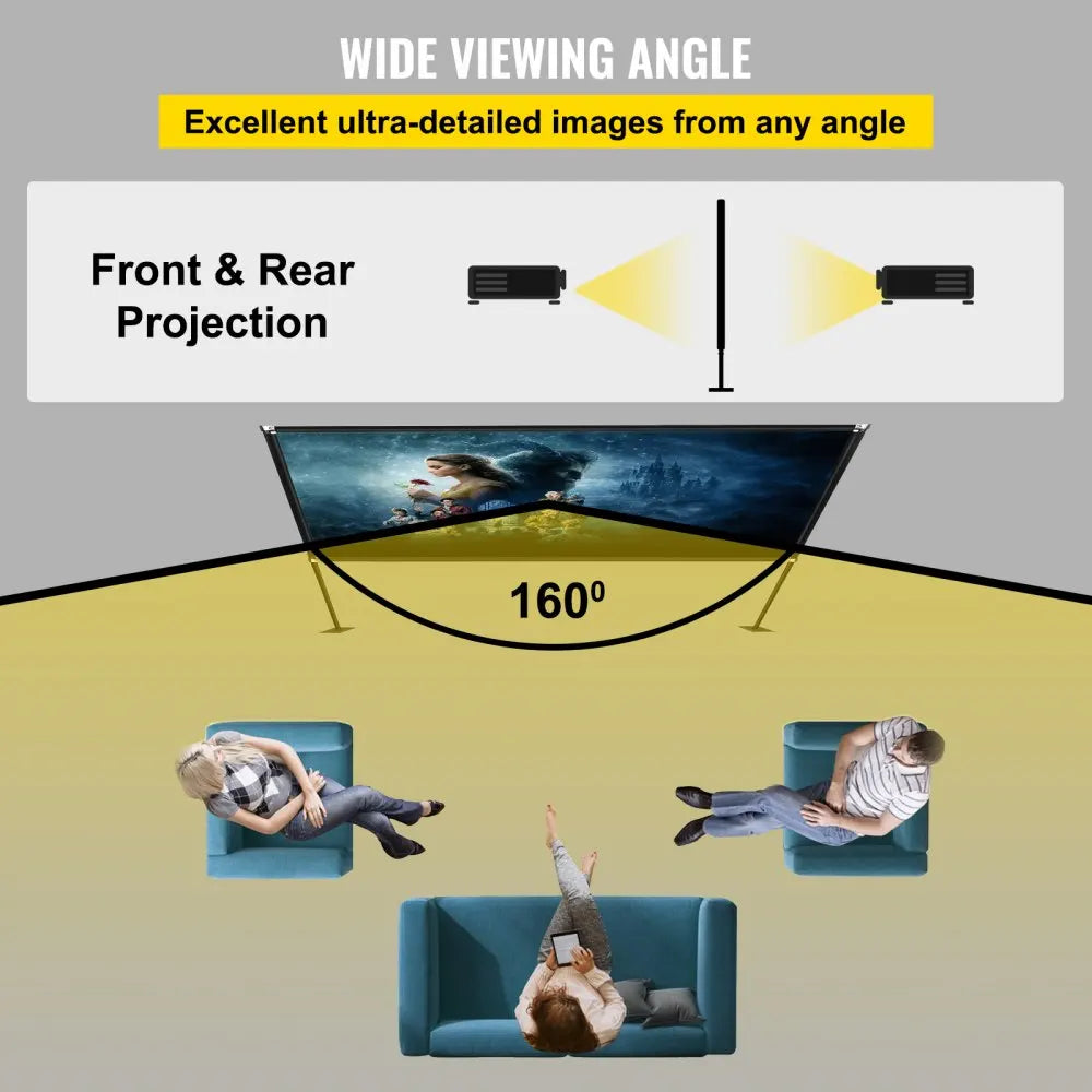 80 100 135 150 180 Inch Foldable Portable HD 4K Projector Screen with Stand 16:9 Movie Video Indoor Outdoor Portable Home