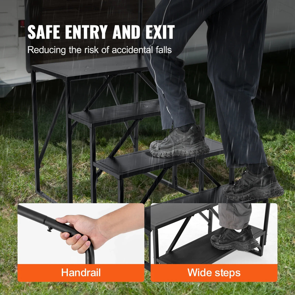 RV Steps 4-Step RV Stairs Thickened Steel Non-Slip Steps for Safe Entry and Exit RV Trailer Camper Steps 440lbs Capacity