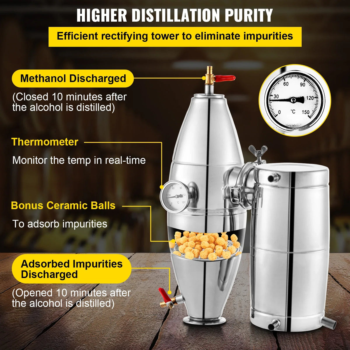 50L Water Alcohol Distiller 304 Stainless Steel Alcohol Still Wine Making Boiler Home Kit w/Thermometer for Whiskey Brandy