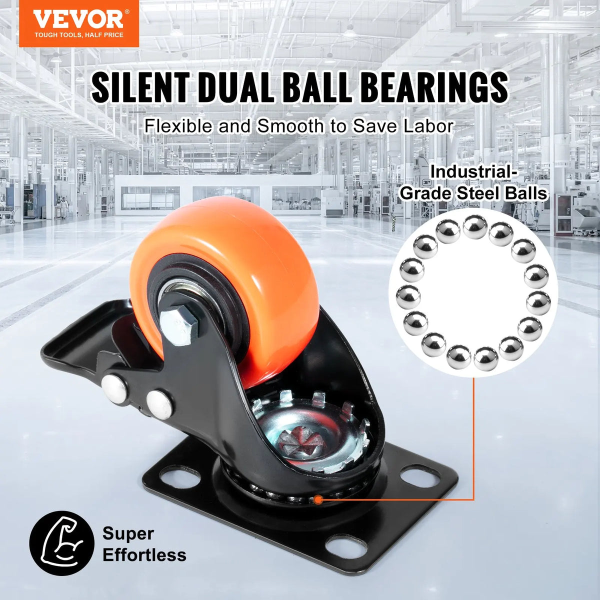 2" Swivel Casters (4-Pack) | 150lb x4 Load | Dual Lock + Quiet PVC Wheels | Non-Marking for Cart/Furniture/Workbench