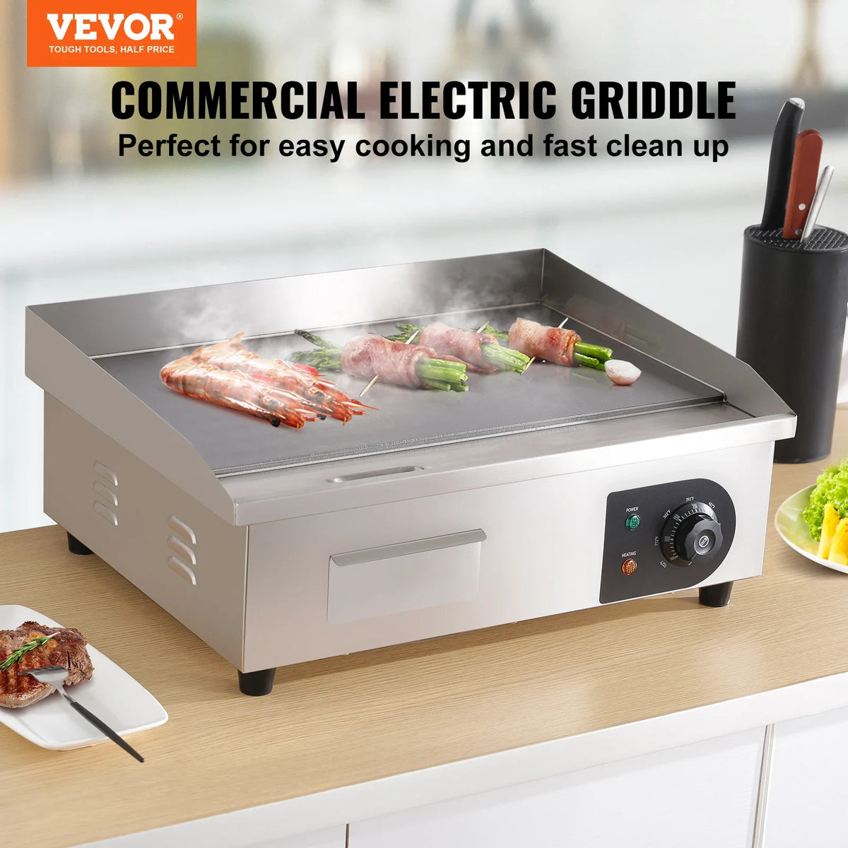 Commercial Electric Griddle,Countertop Flat Top Grill, Stainless Steel Teppanyaki Grill with Non Stick Iron Cooking Plate